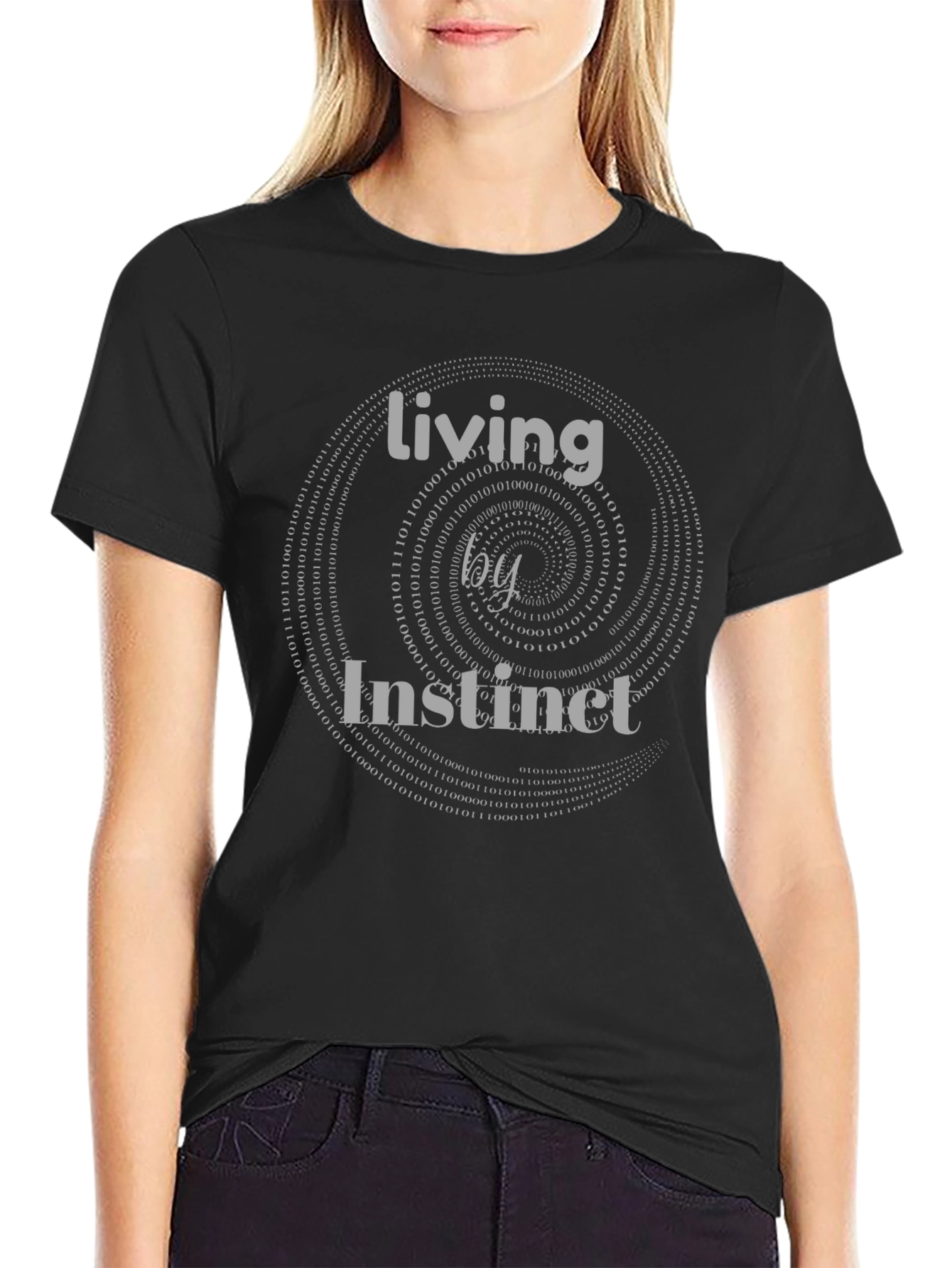 Living by Instinct T-Shirt - Binary Code Spiral Design