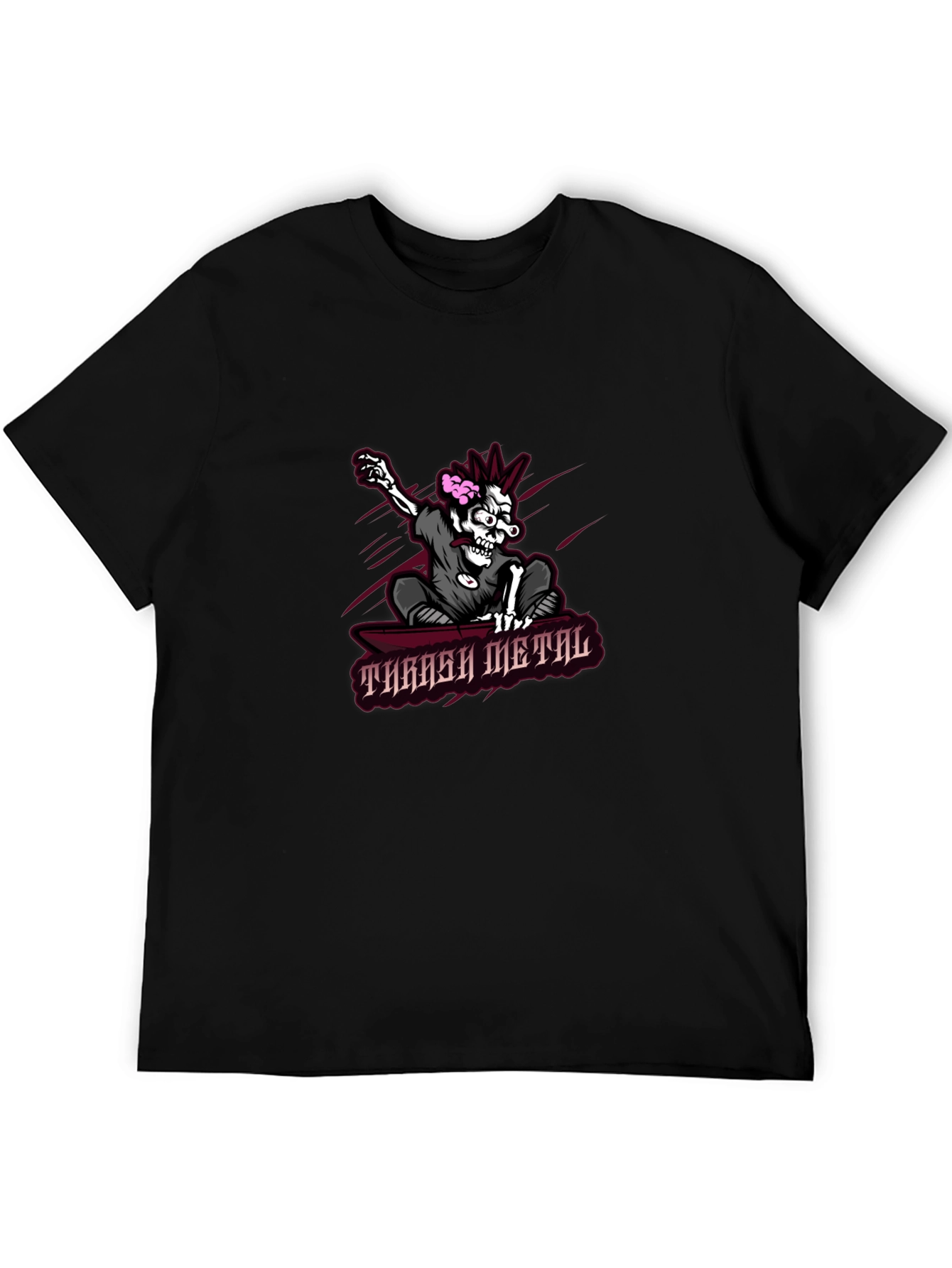Thrash Metal Skeleton Graphic Tee - Black Cotton