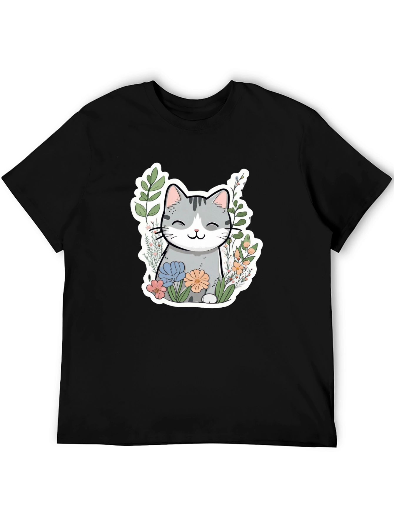 Cat in Flowers Graphic T-Shirt