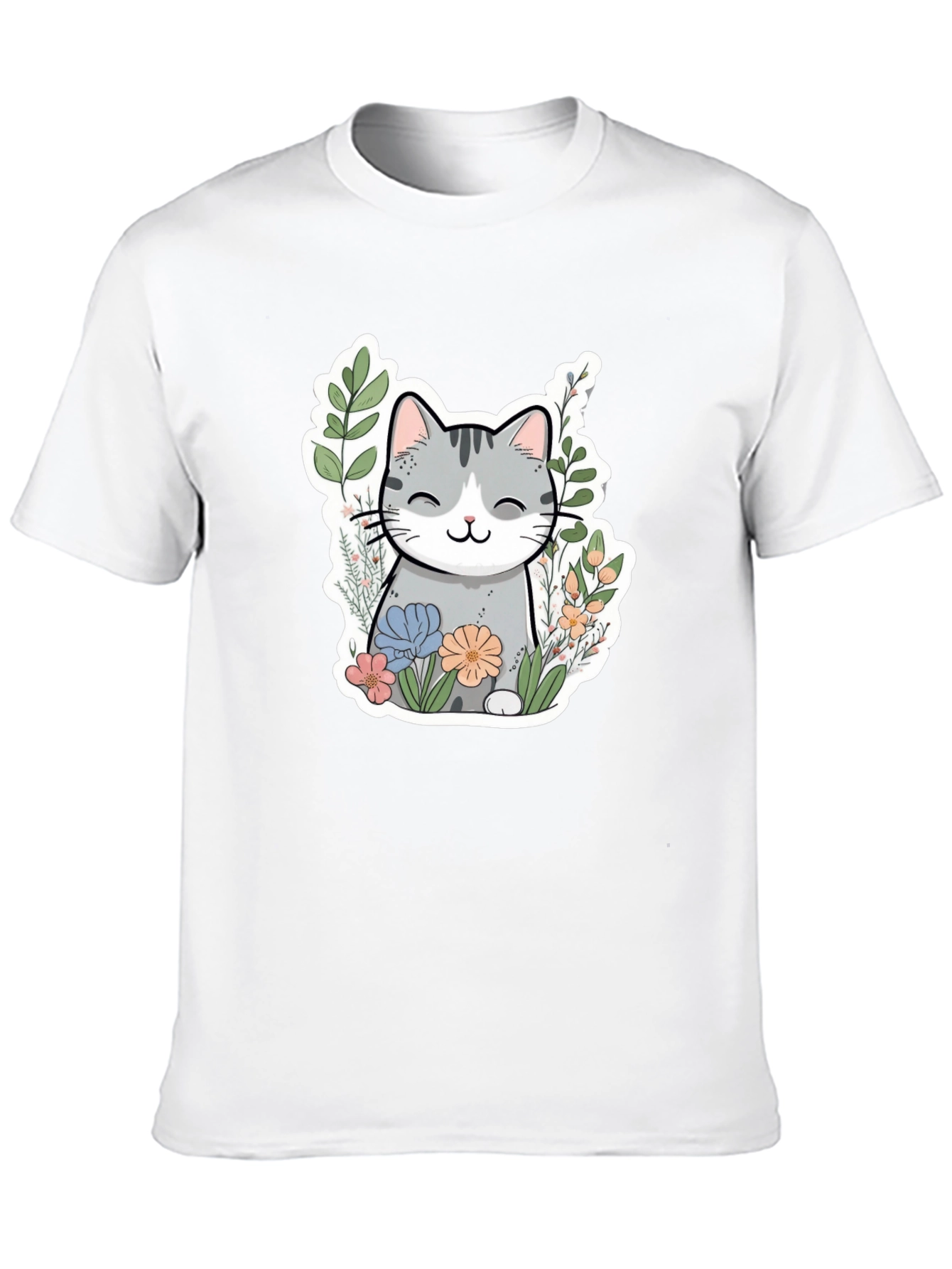 Cat in Flowers Graphic T-Shirt