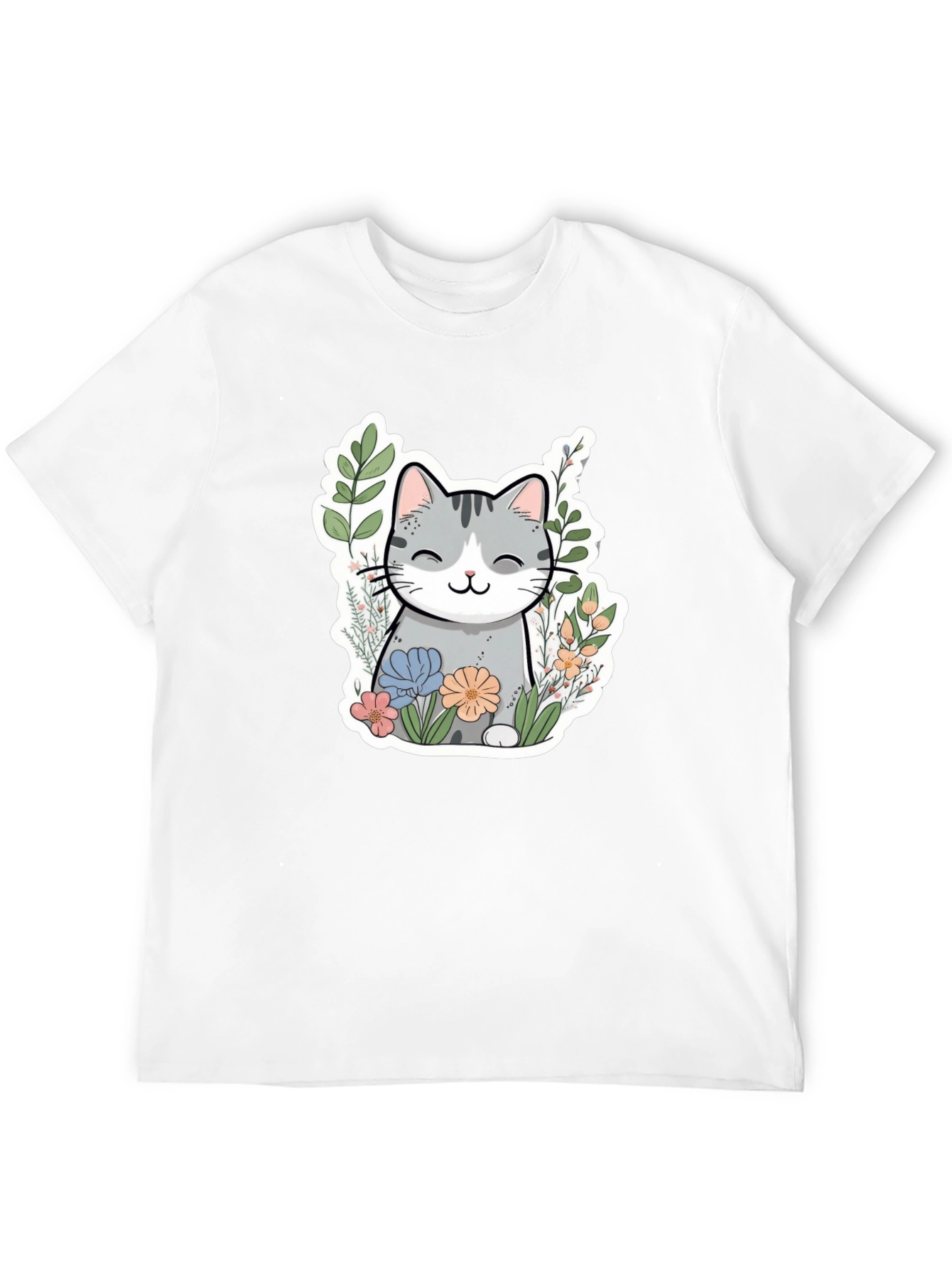 Cat in Flowers Graphic T-Shirt