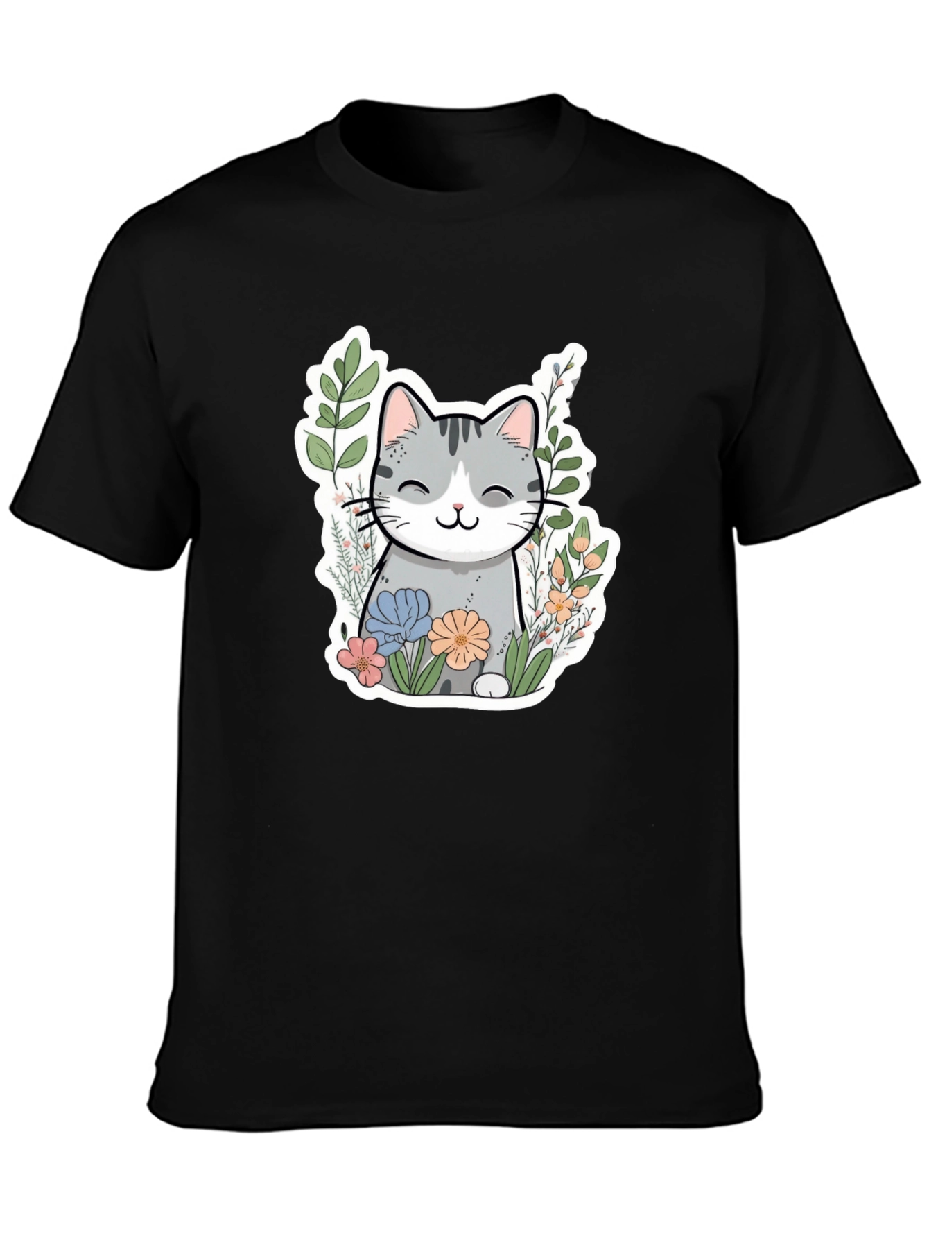 Cat in Flowers Graphic T-Shirt
