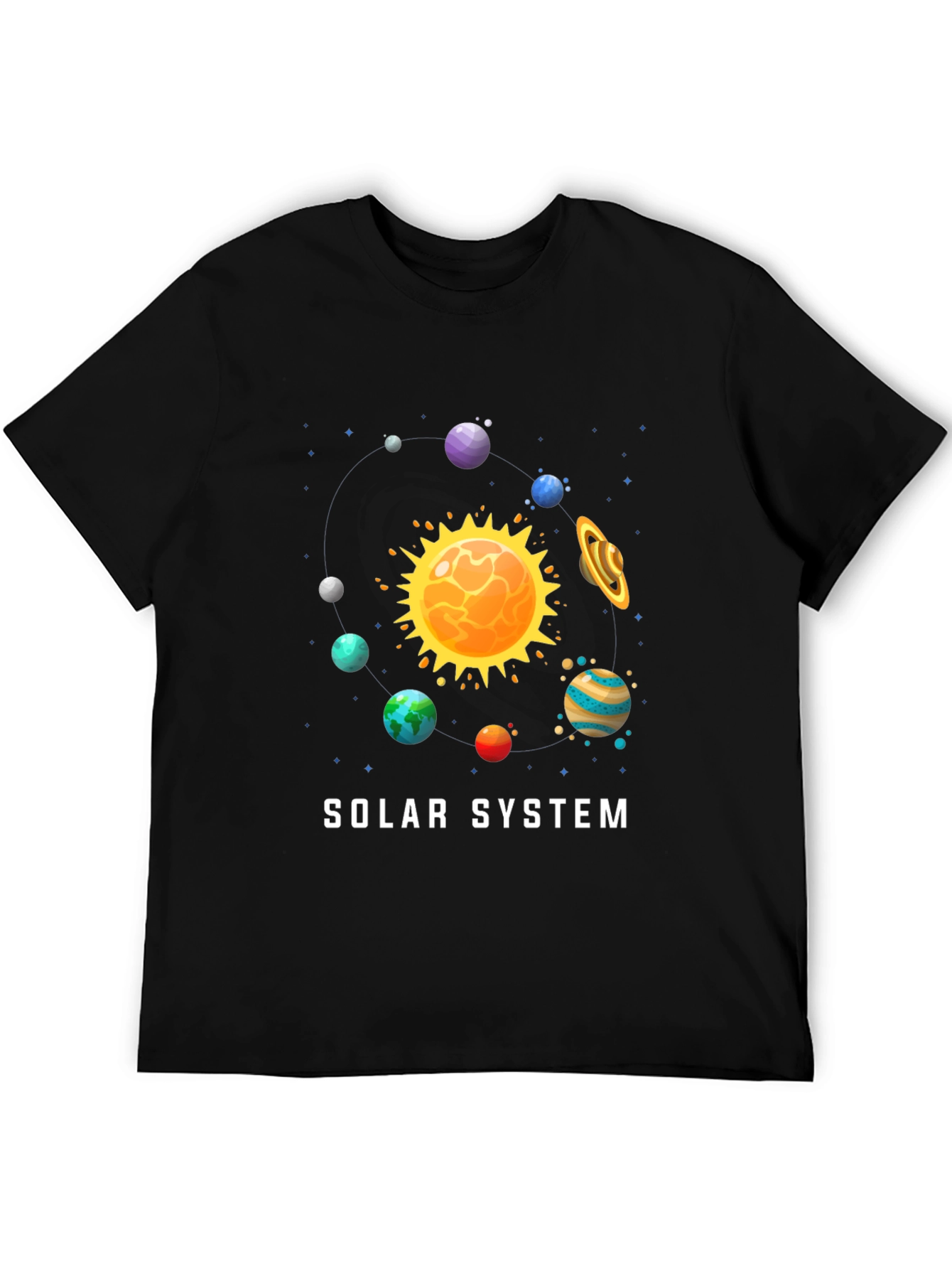 Solar System Graphic Print Black T-Shirt