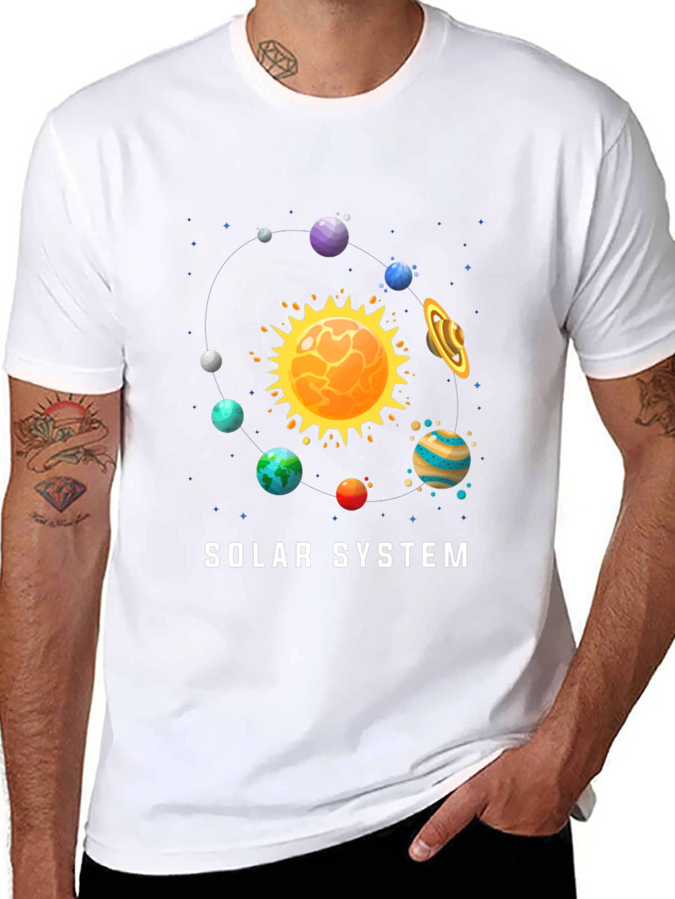 Solar System Graphic Print Black T-Shirt