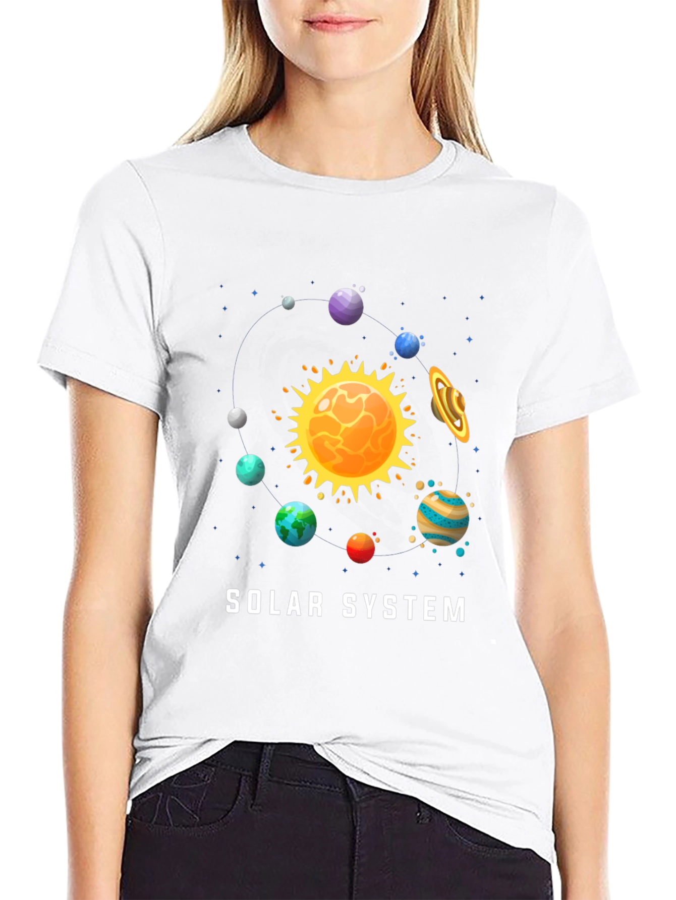 Solar System Graphic Print Black T-Shirt