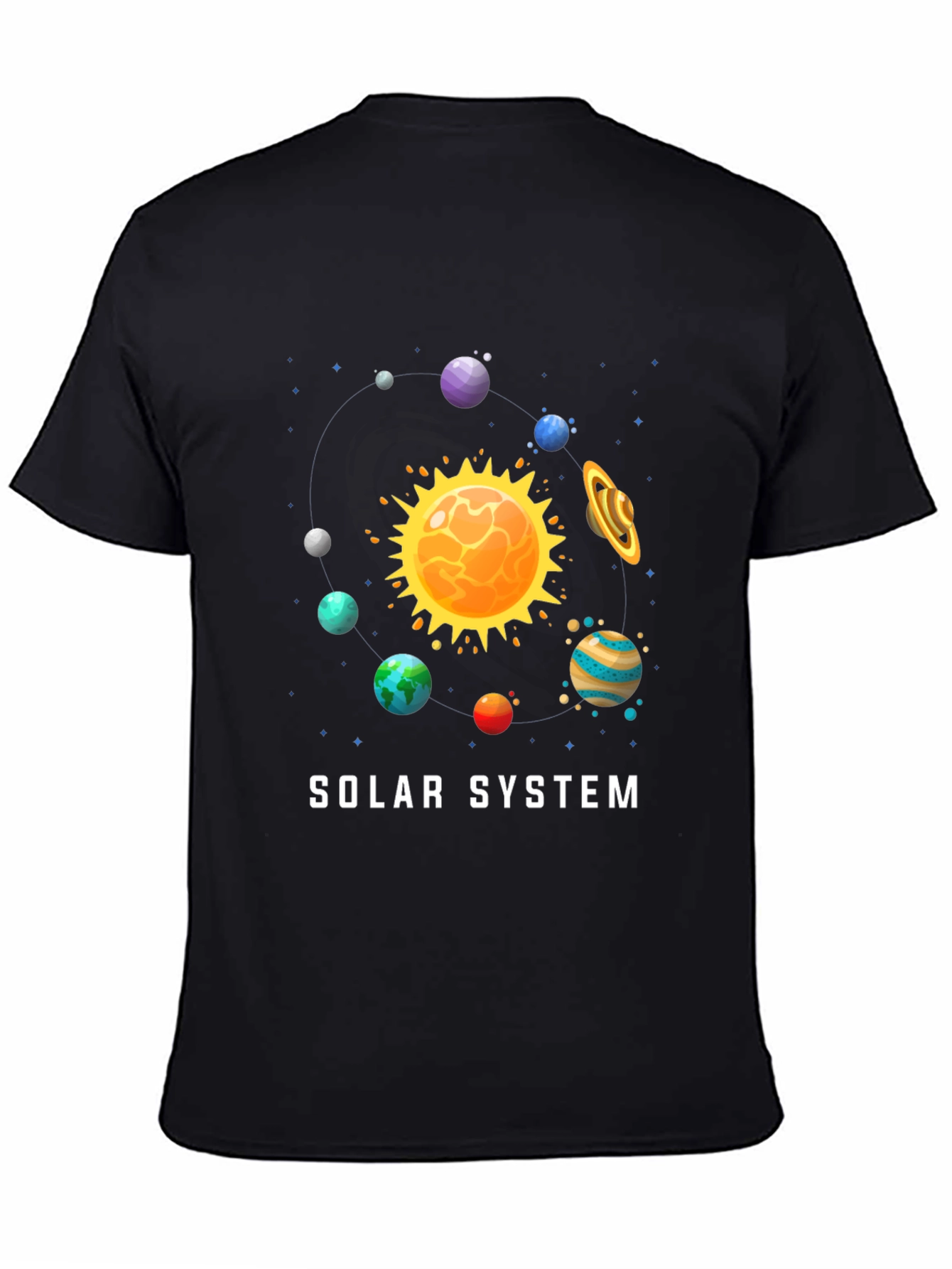 Solar System Graphic Print Black T-Shirt