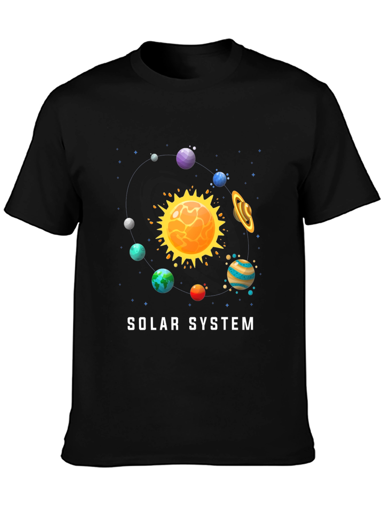 Solar System Graphic Print Black T-Shirt