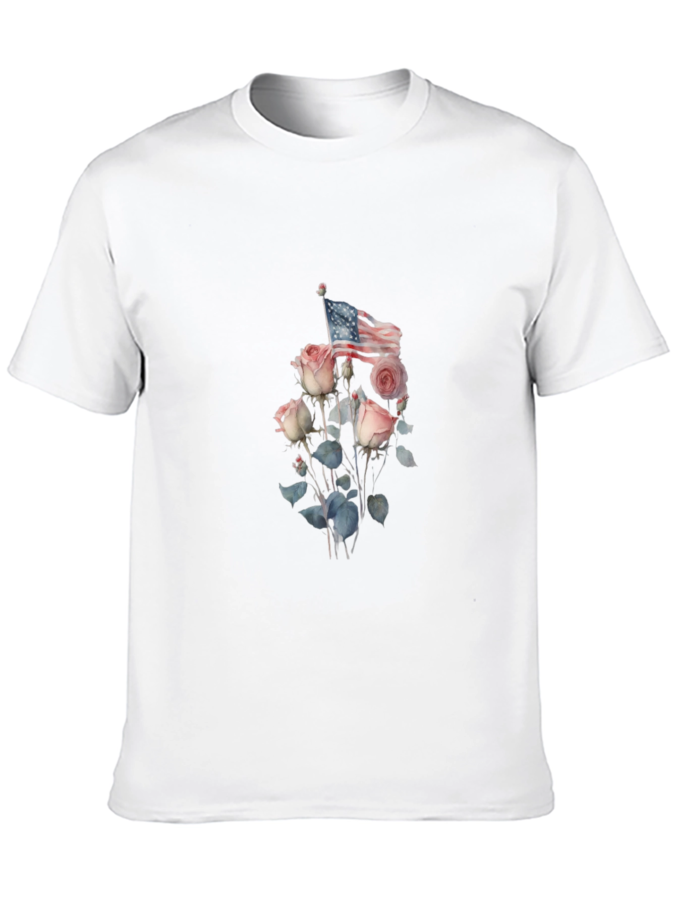 Floral American Flag Graphic Tee - Black