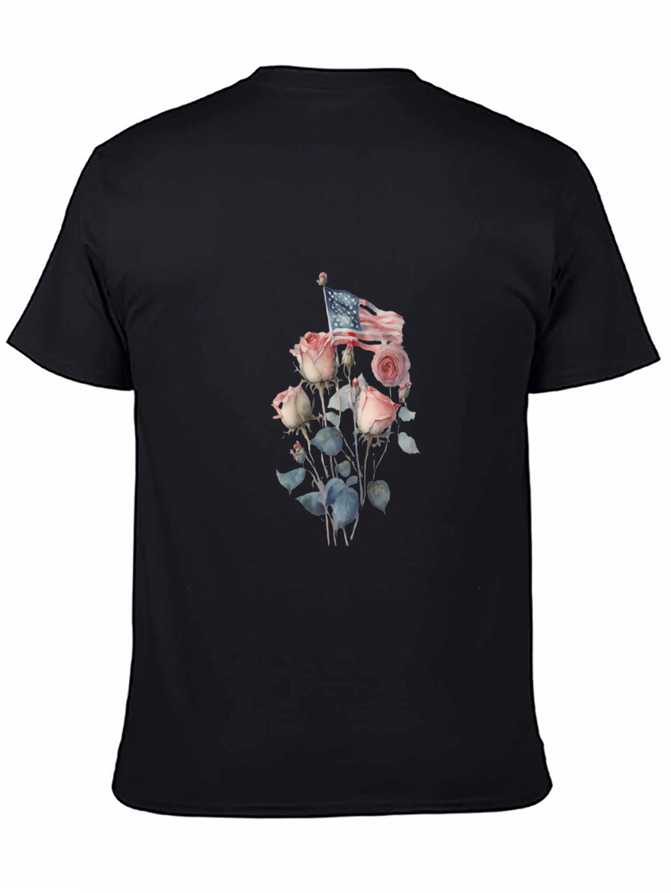 Floral American Flag Graphic Tee - Black