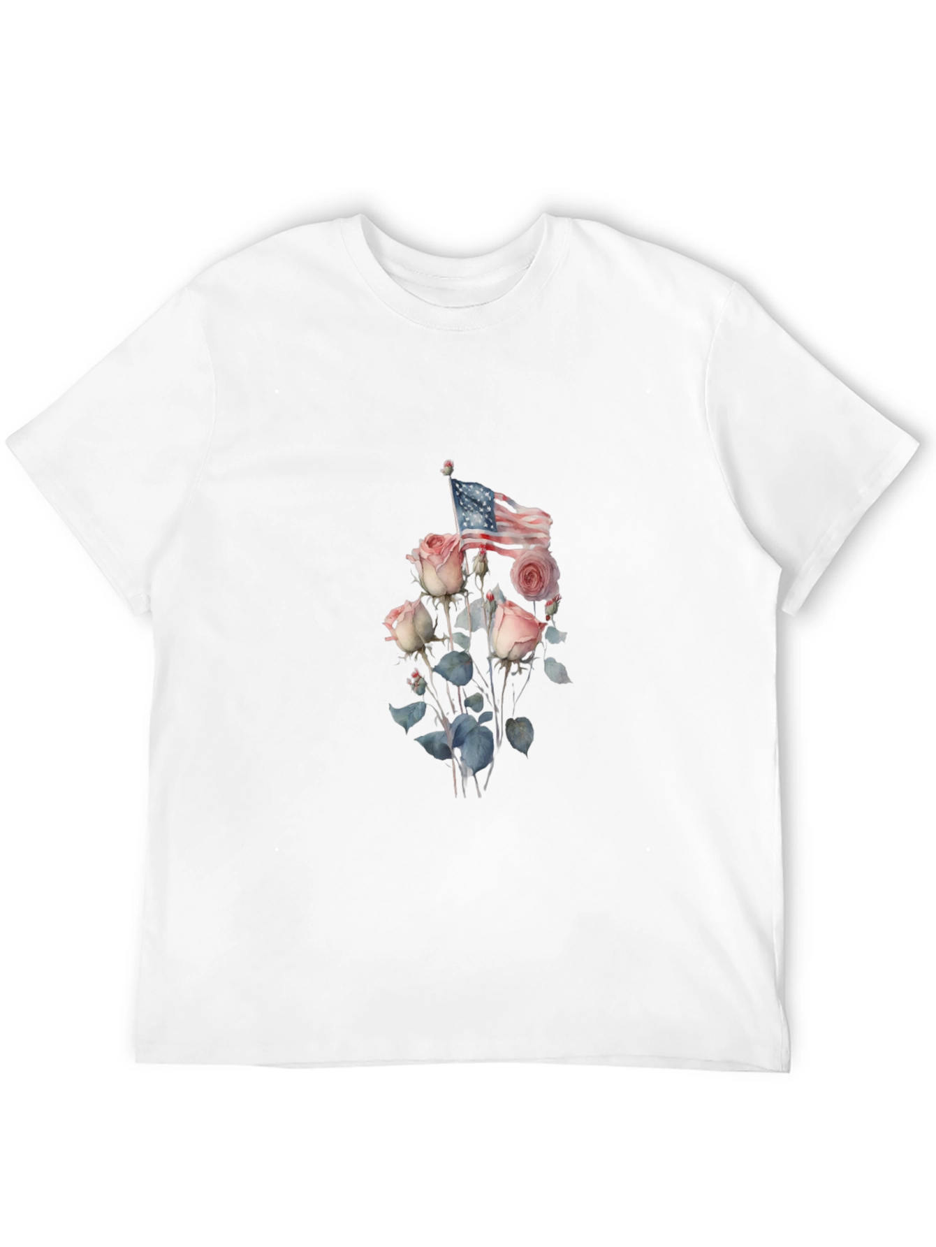 Floral American Flag Graphic Tee - Black