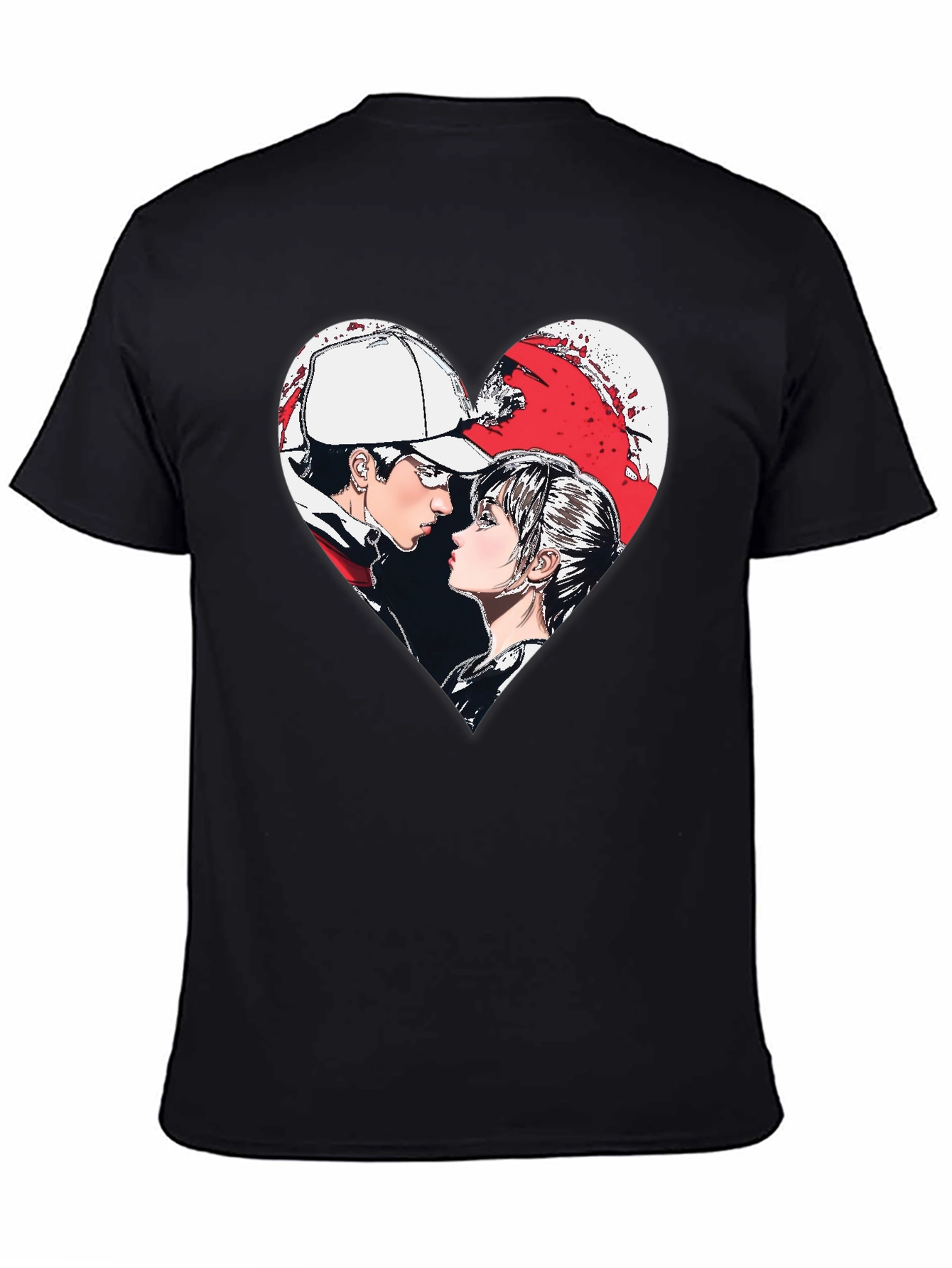 Anime Couple Heart Graphic T-Shirt
