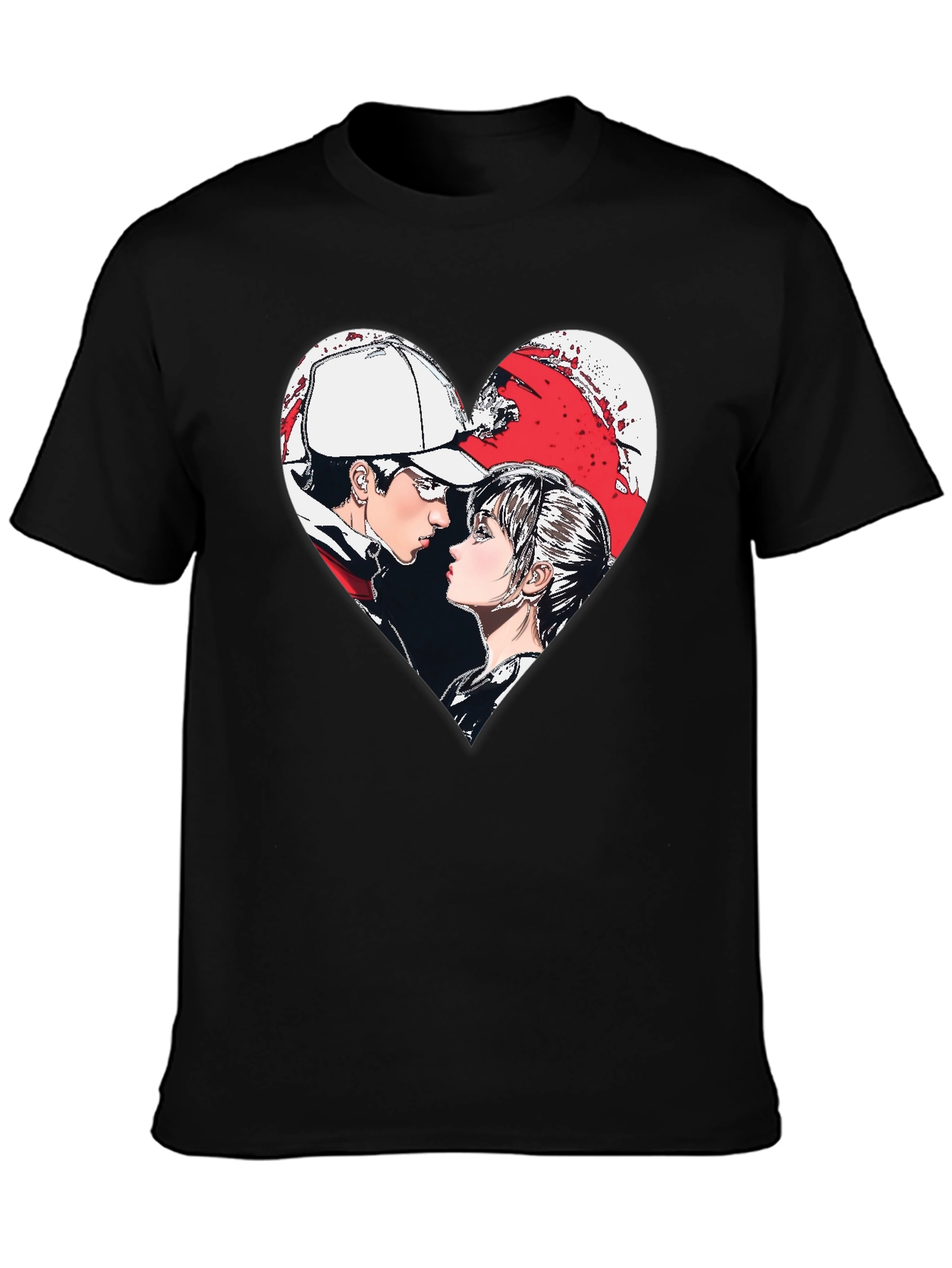 Anime Couple Heart Graphic T-Shirt