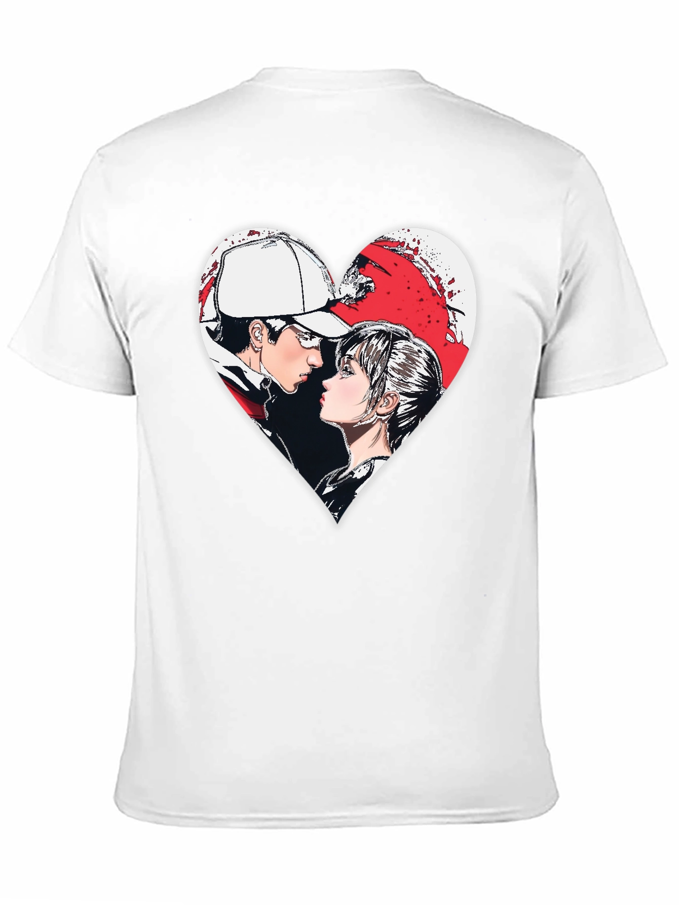 Anime Couple Heart Graphic T-Shirt