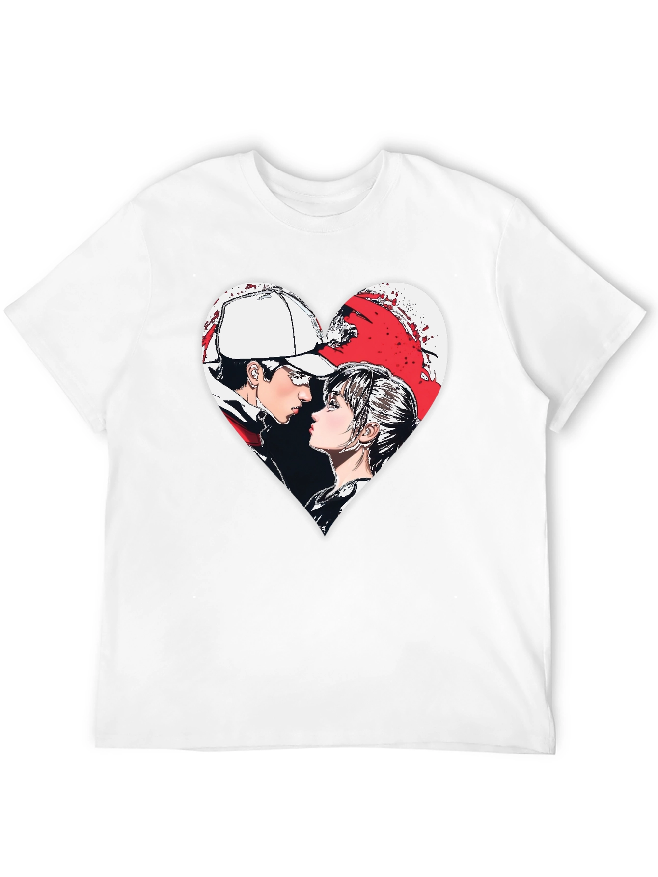 Anime Couple Heart Graphic T-Shirt