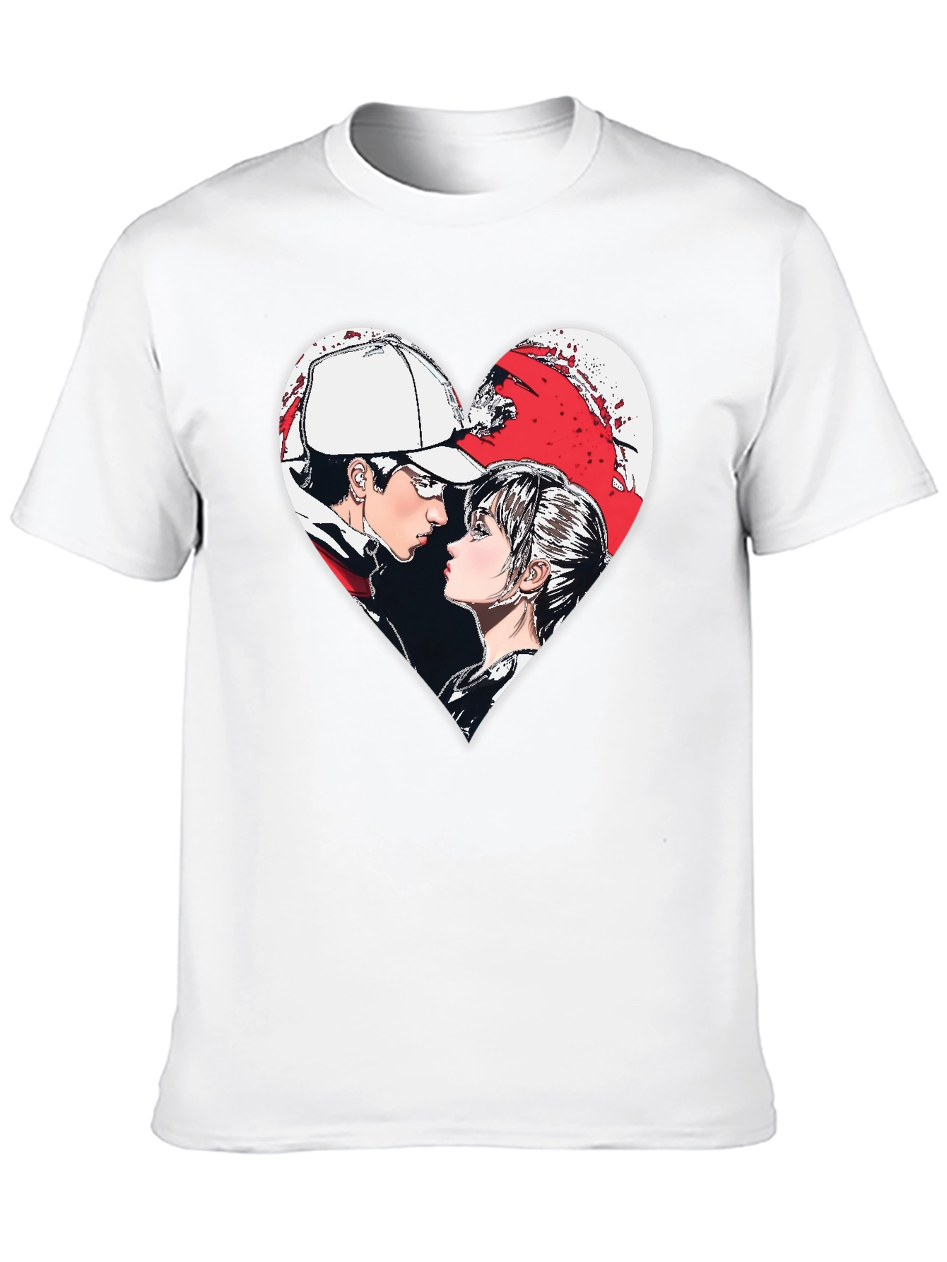 Anime Couple Heart Graphic T-Shirt