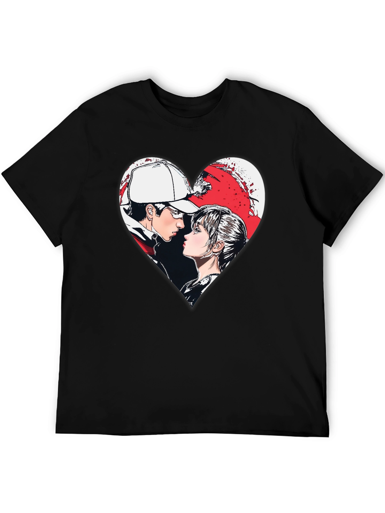 Anime Couple Heart Graphic T-Shirt
