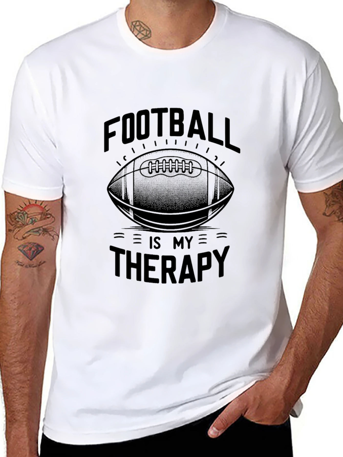 Football is My Therapy Black Graphic Tee