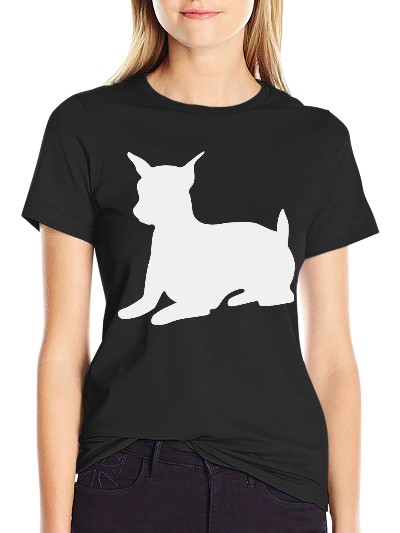 Dog Silhouette Graphic T-Shirt - Black