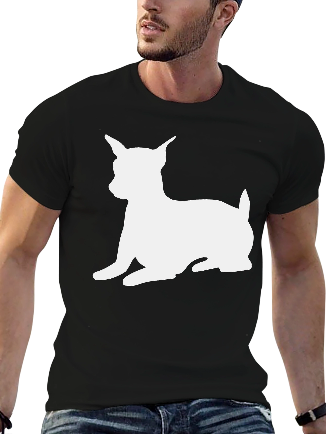 Dog Silhouette Graphic T-Shirt - Black