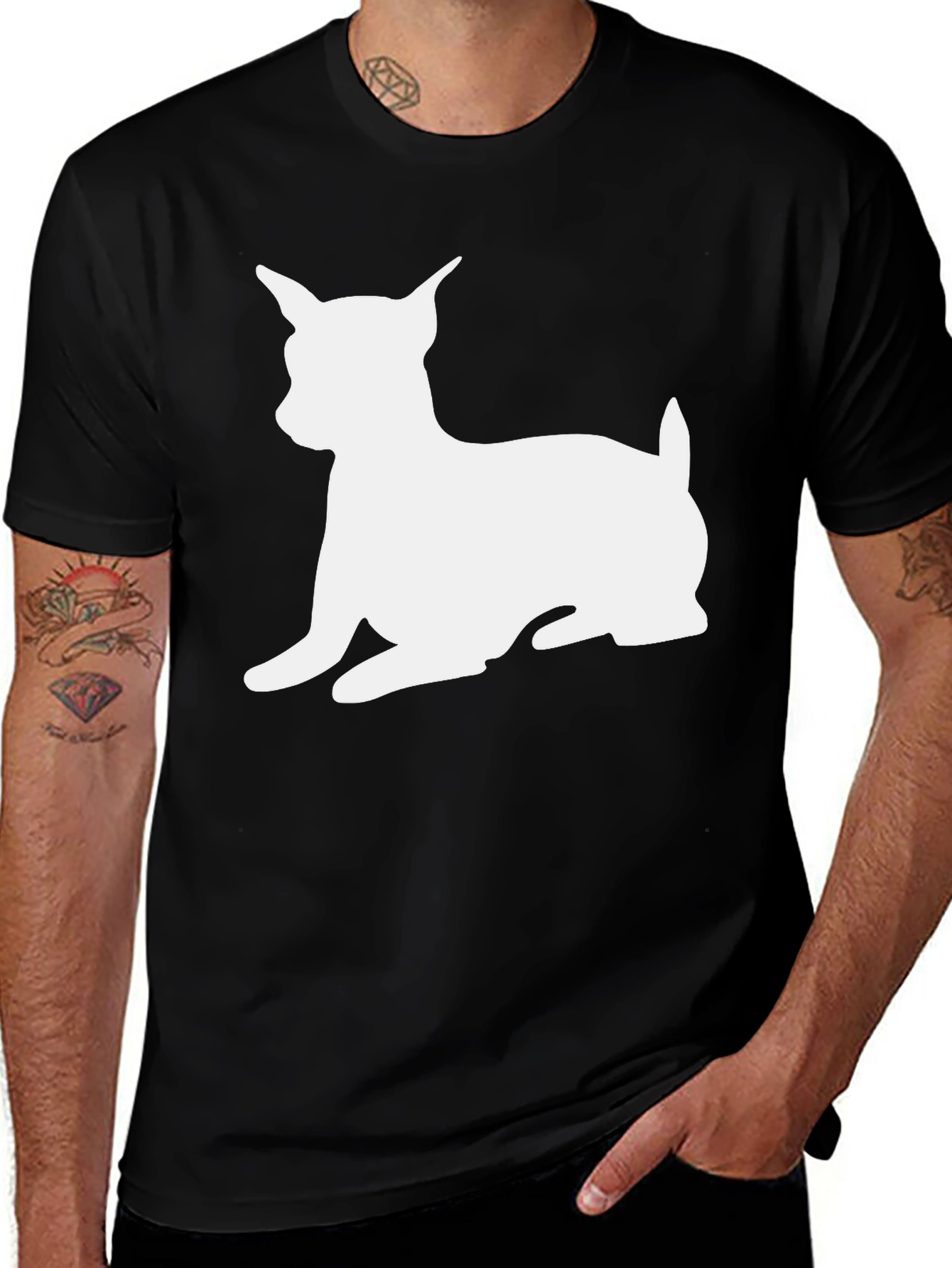 Dog Silhouette Graphic T-Shirt - Black