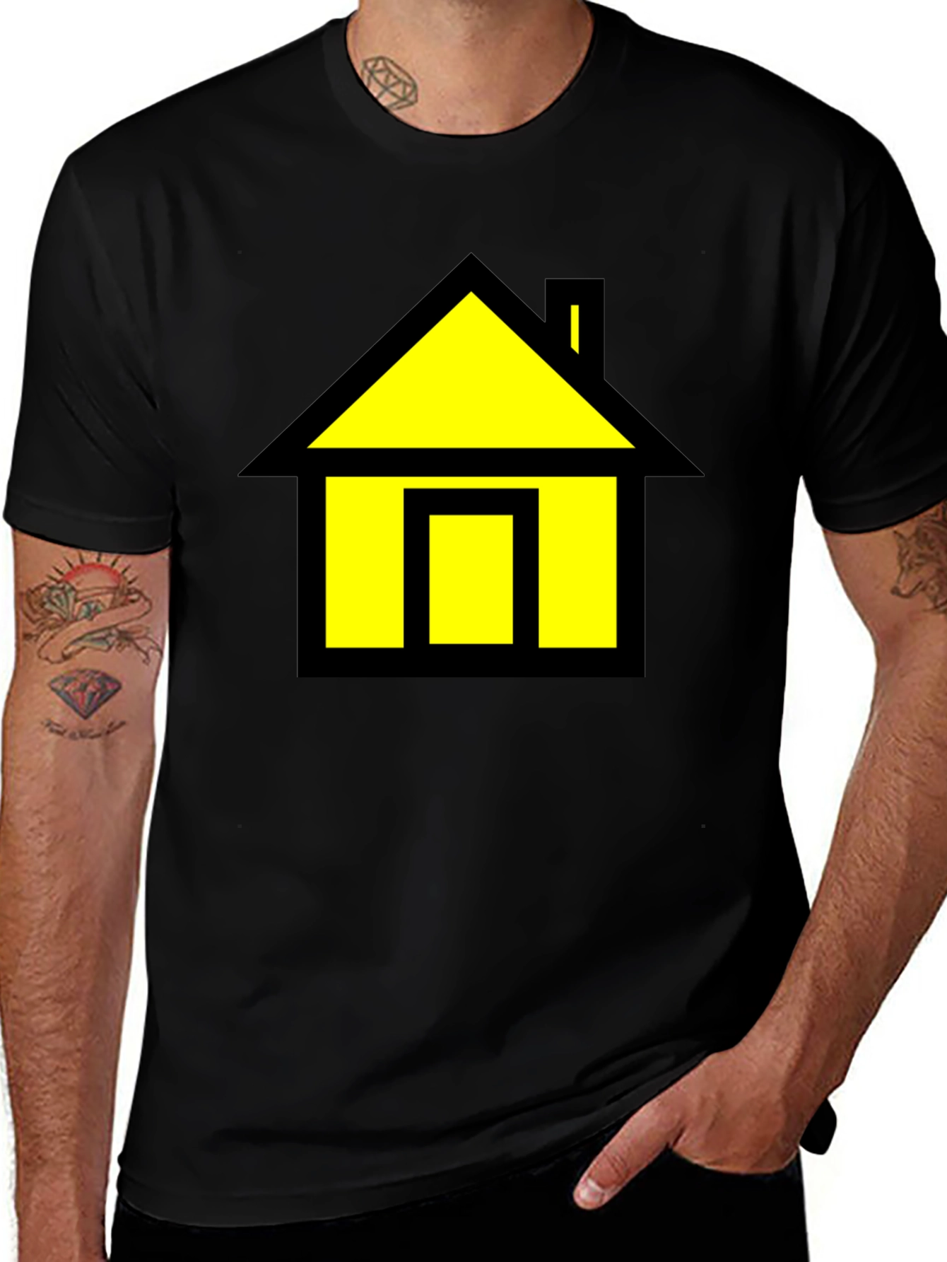 Black T-Shirt with Yellow House Graphic