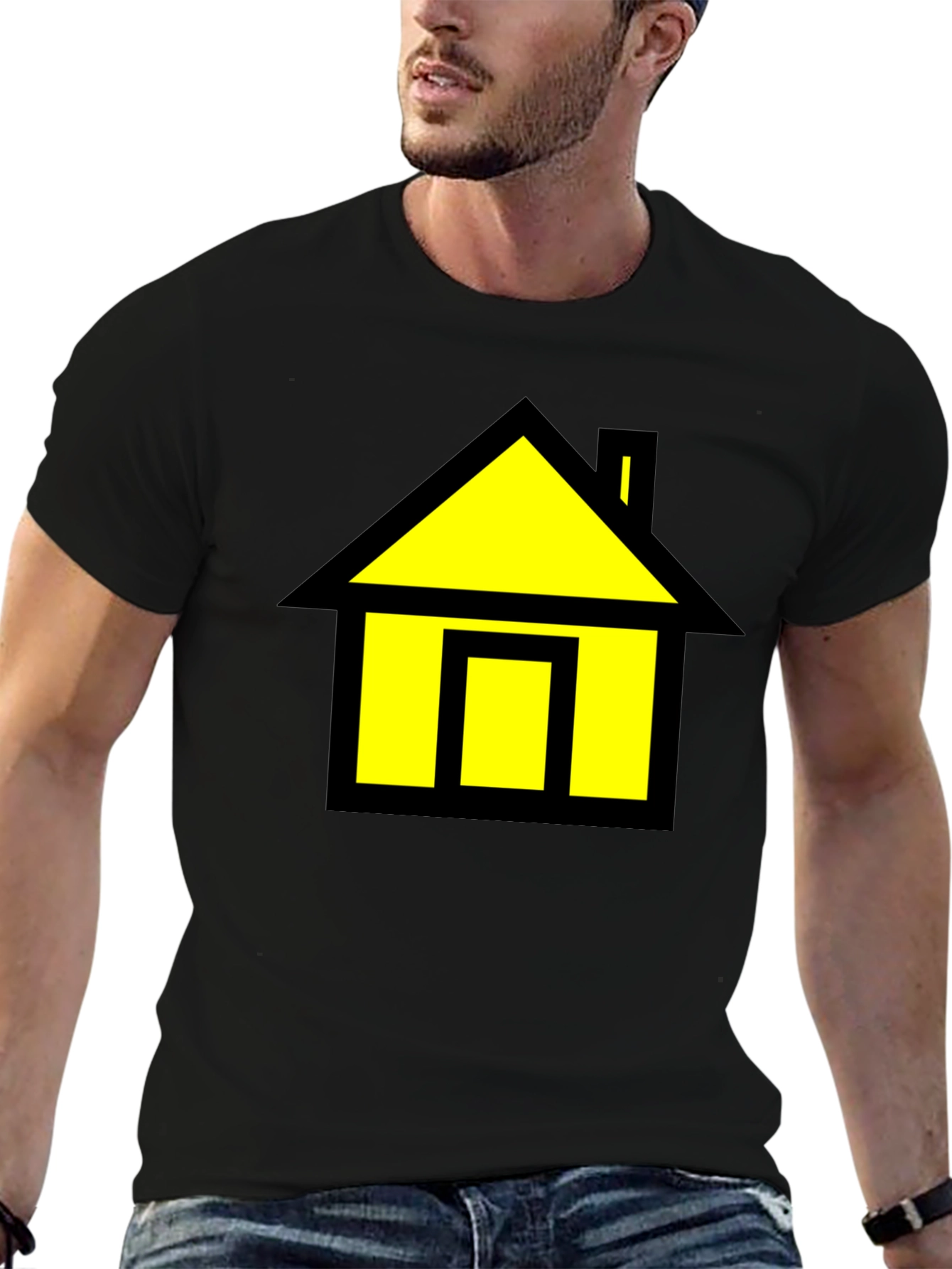 Black T-Shirt with Yellow House Graphic