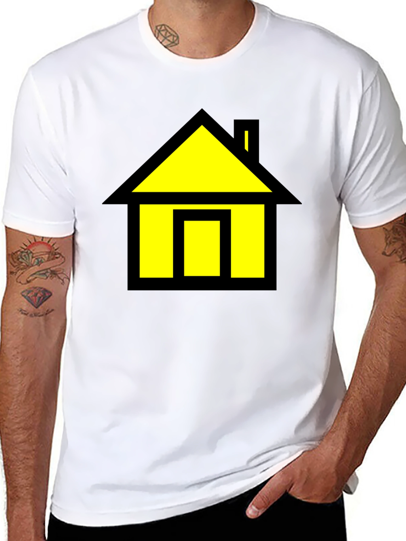 Black T-Shirt with Yellow House Graphic