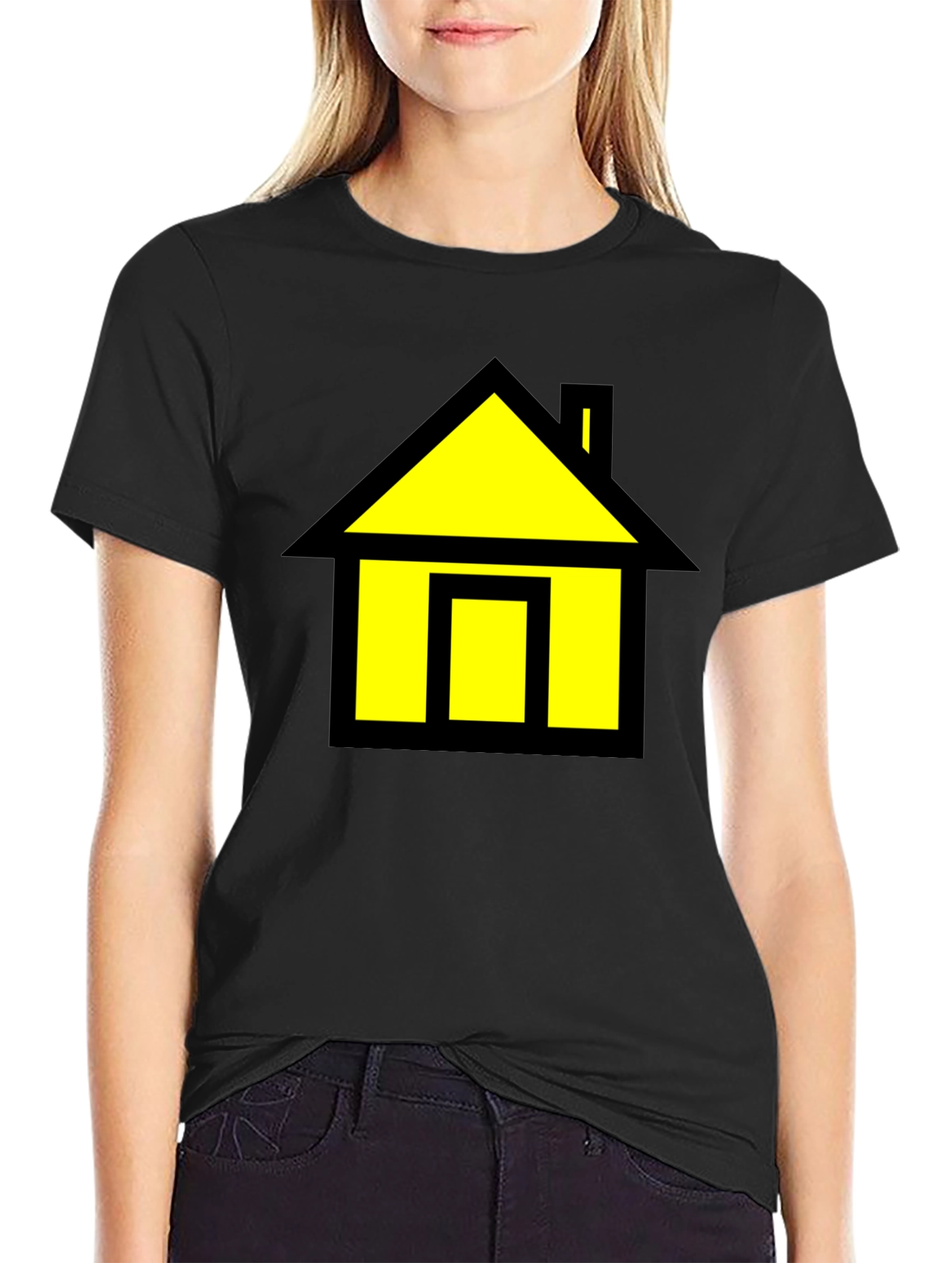 Black T-Shirt with Yellow House Graphic
