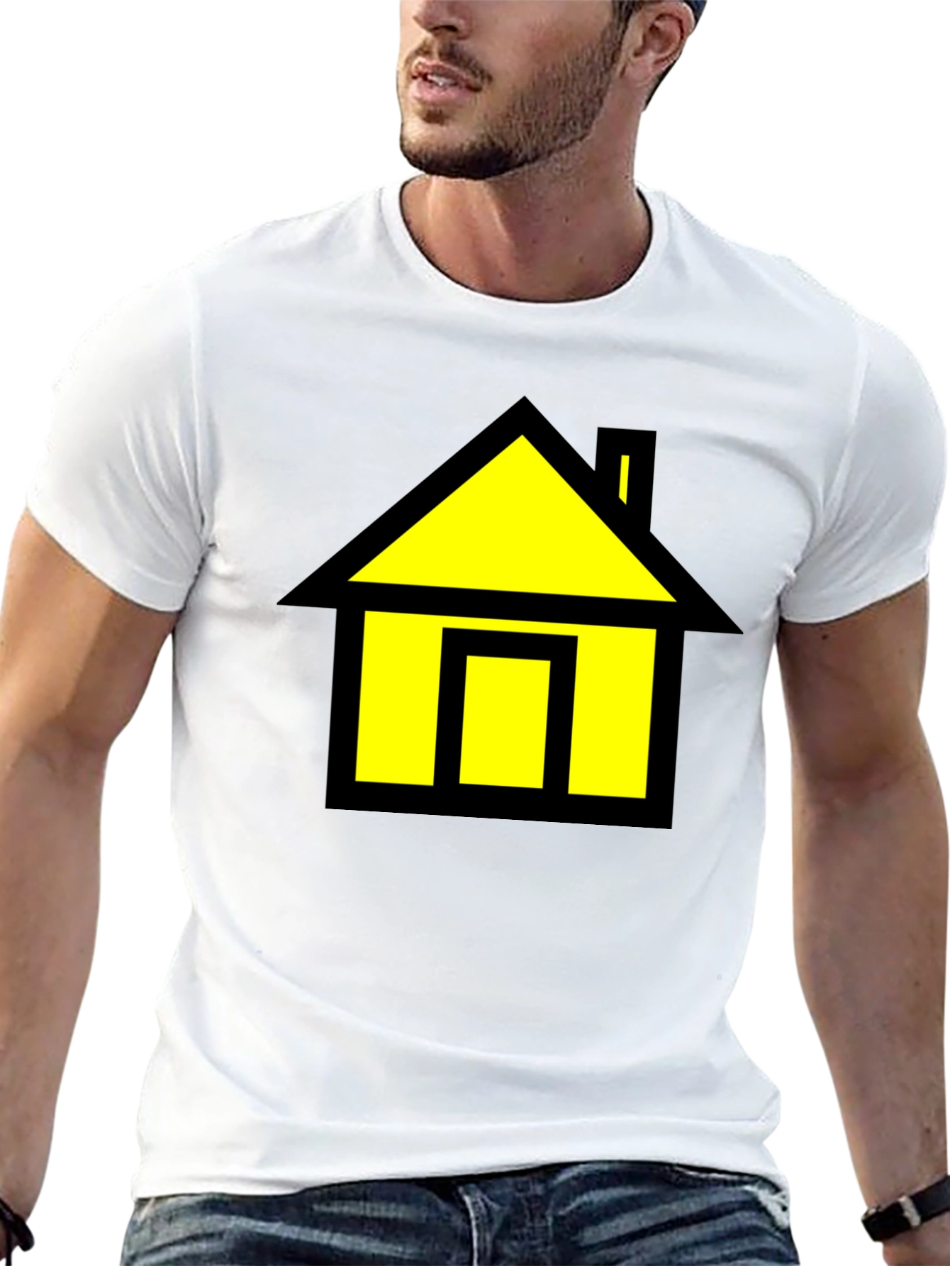Black T-Shirt with Yellow House Graphic