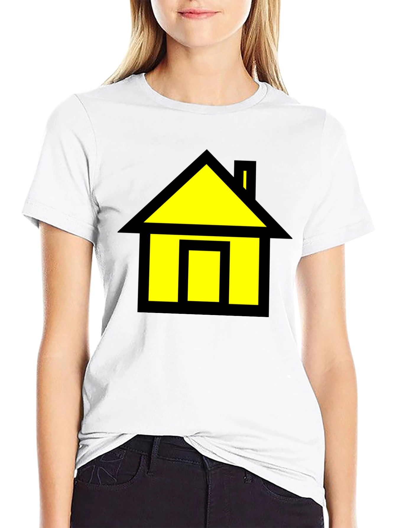 Black T-Shirt with Yellow House Graphic