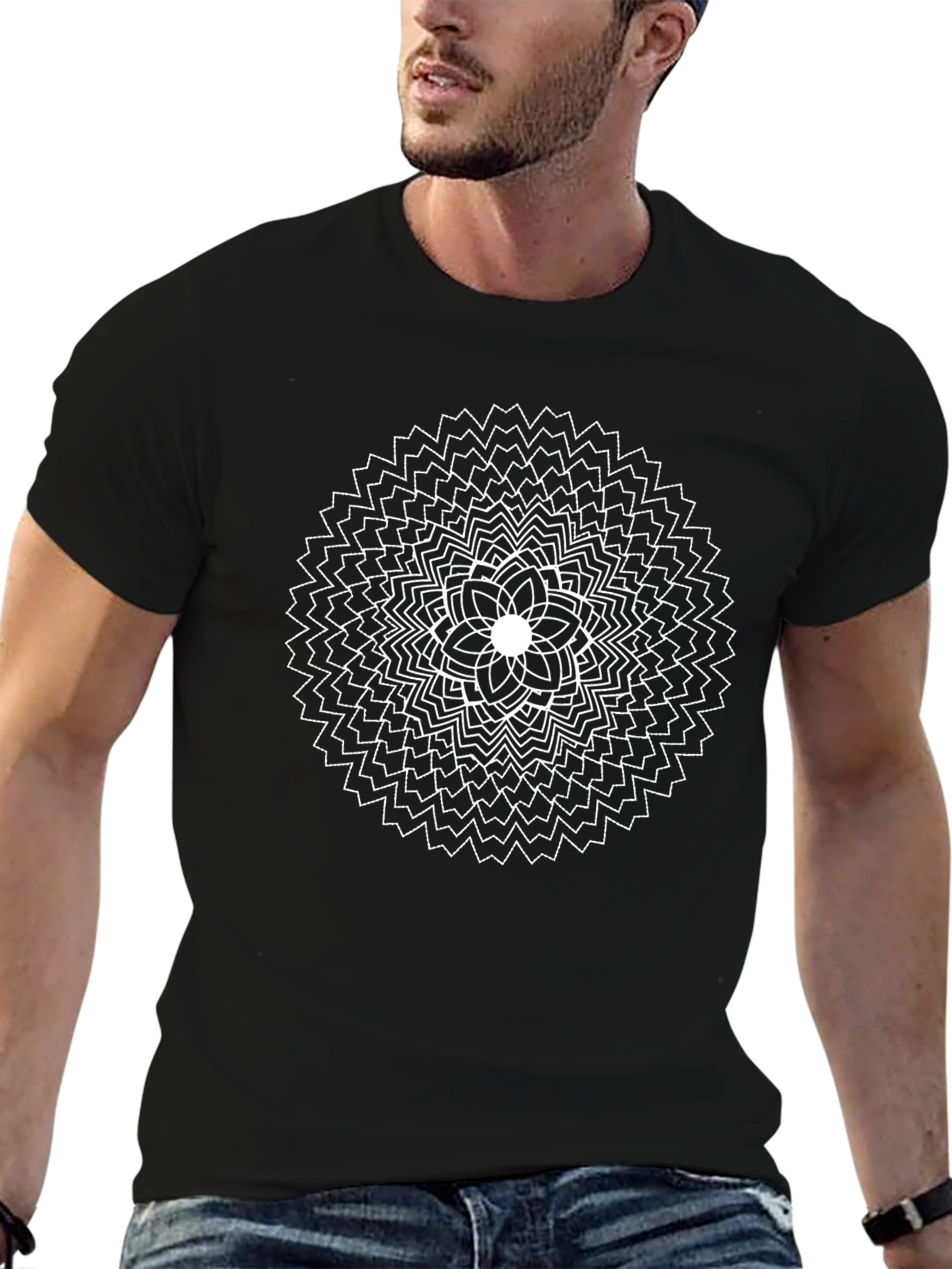 Geometric Mandala Graphic Tee - Black Cotton Comfort