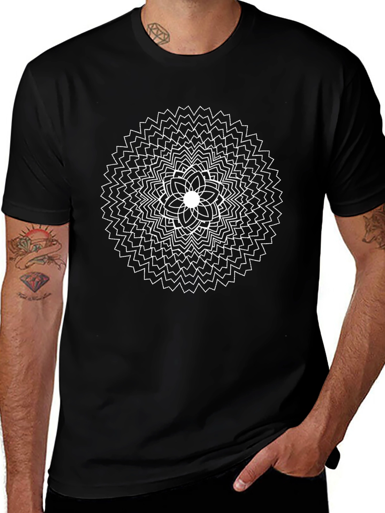 Geometric Mandala Graphic Tee - Black Cotton Comfort