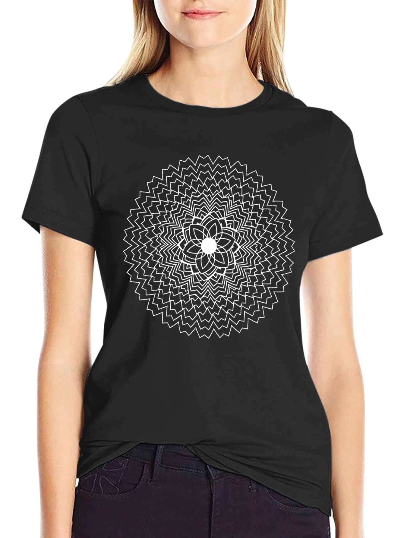 Geometric Mandala Graphic Tee - Black Cotton Comfort