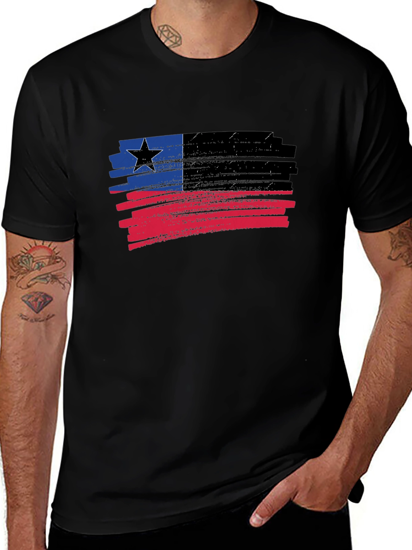 Distressed Grunge Flag T-Shirt - Black