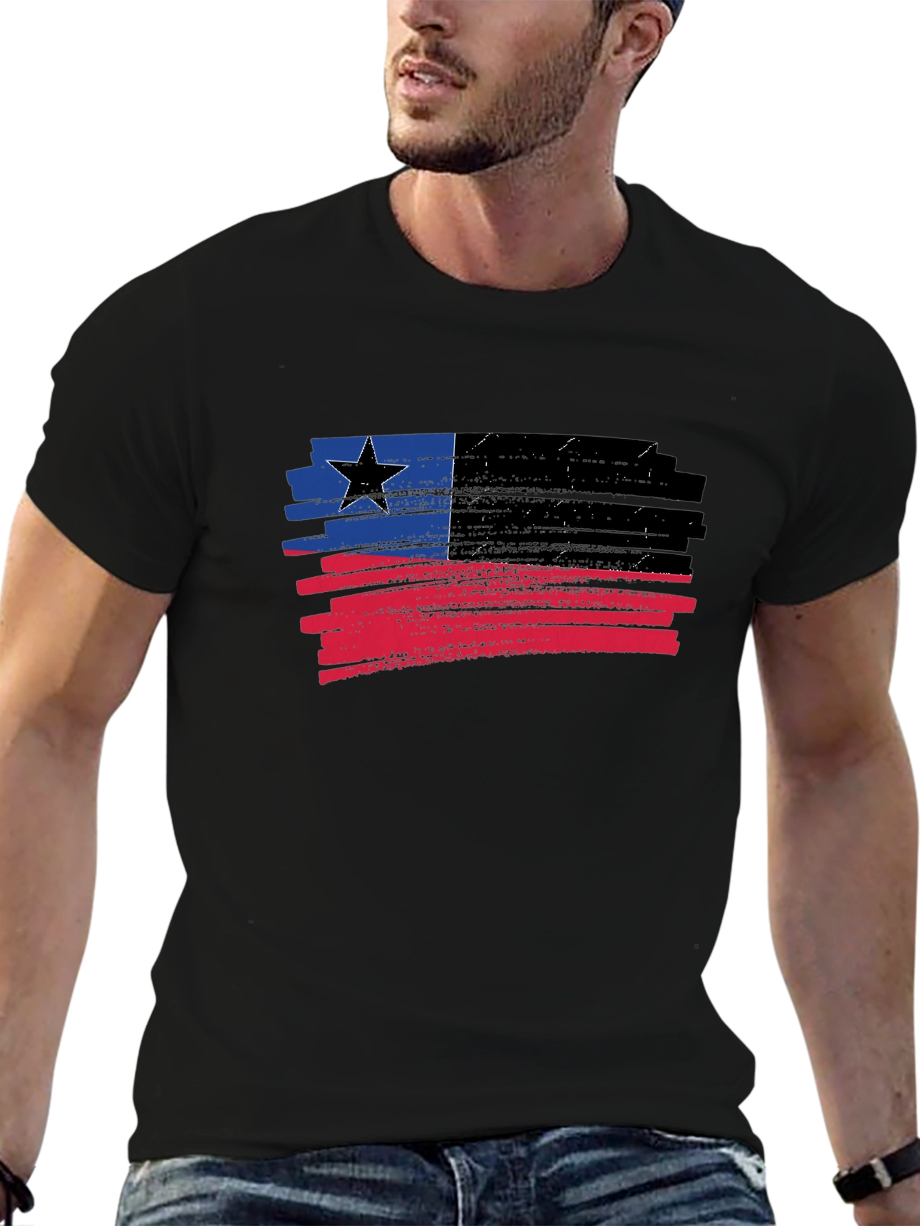 Distressed Grunge Flag T-Shirt - Black