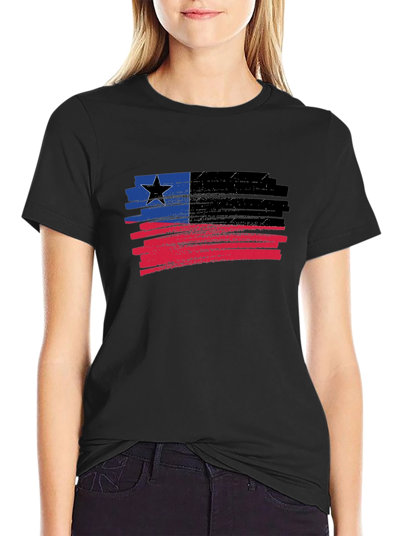 Distressed Grunge Flag T-Shirt - Black