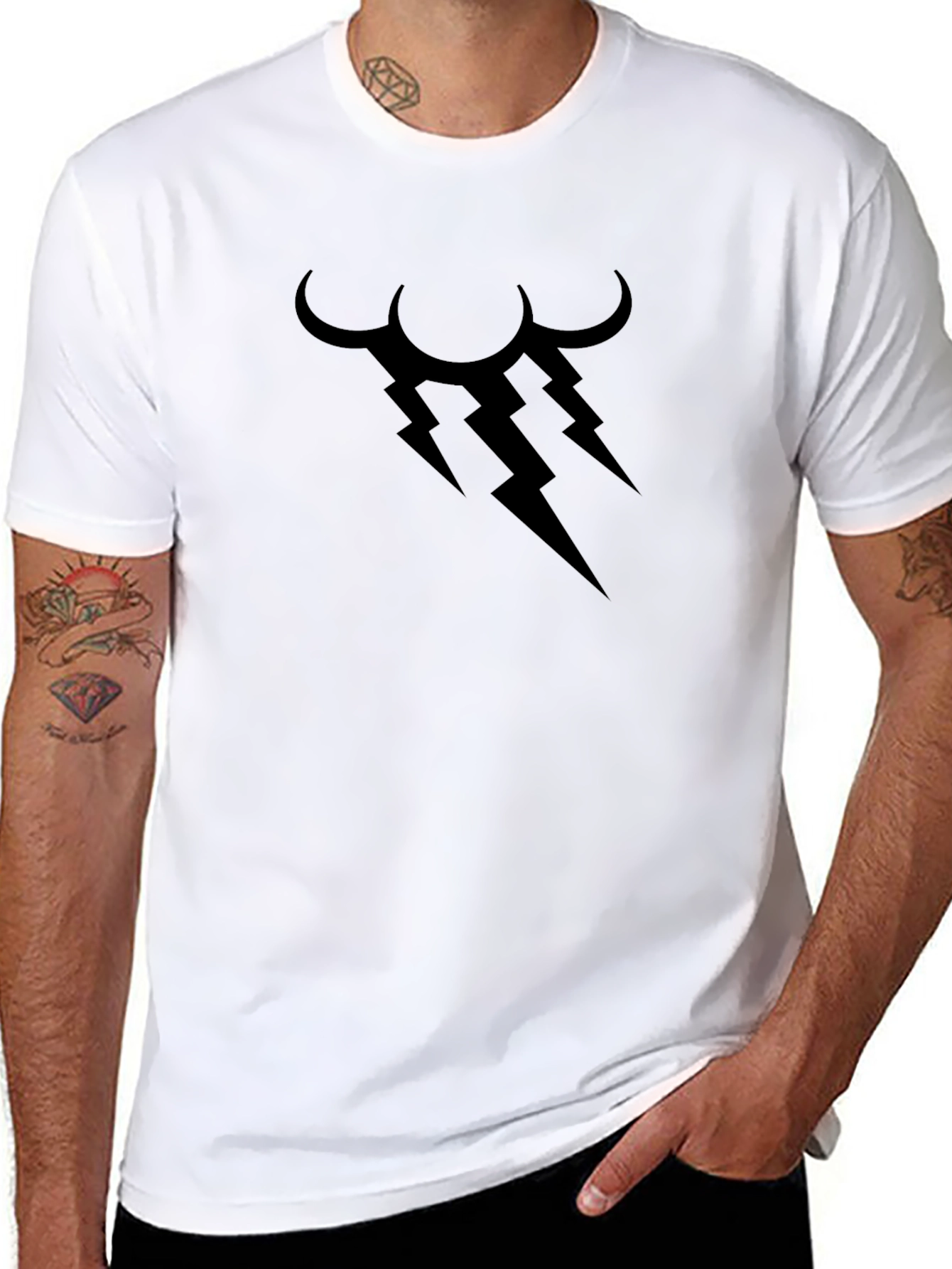Black T-Shirt with Lightning Cloud Graphic