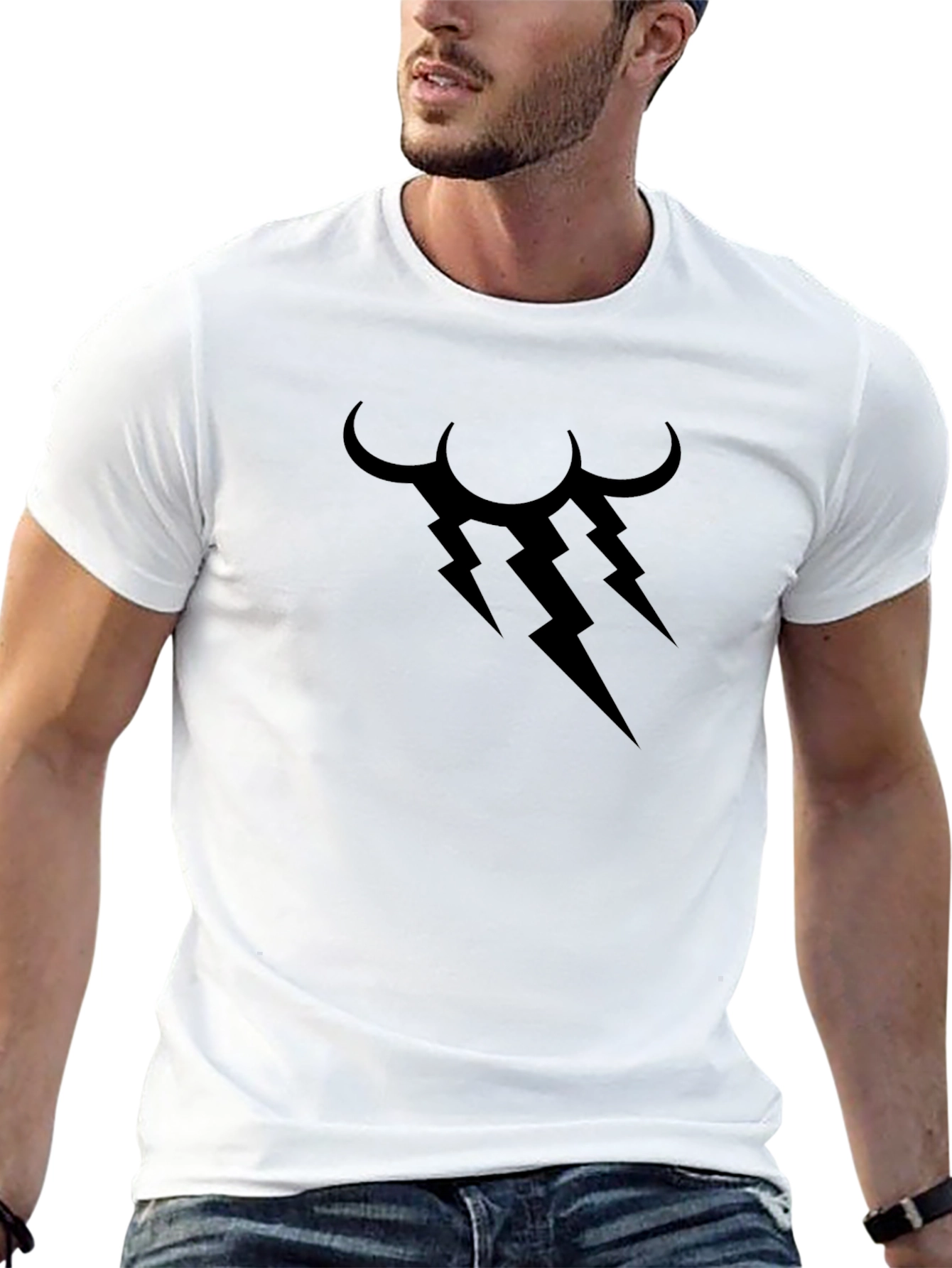 Black T-Shirt with Lightning Cloud Graphic