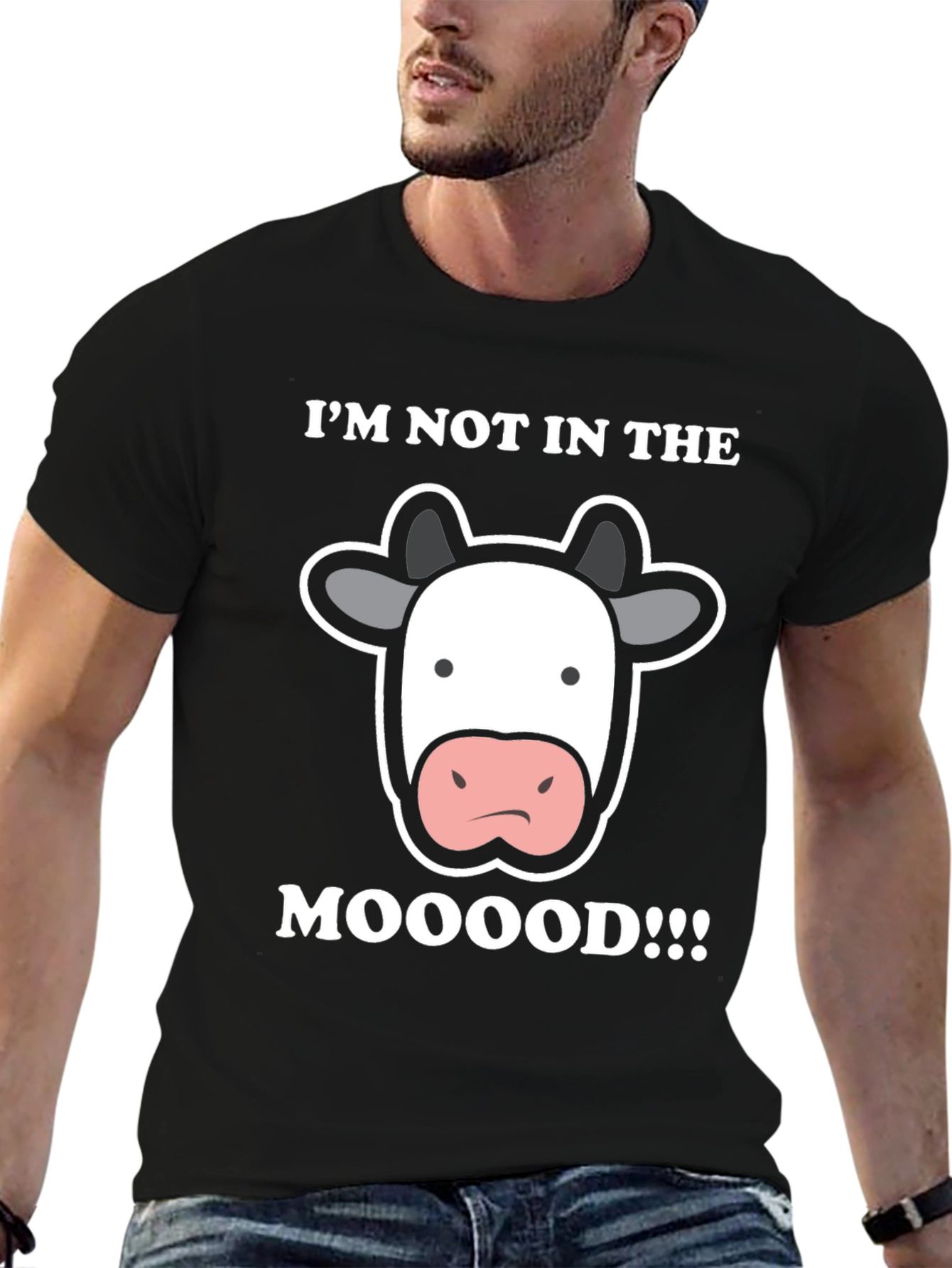 Funny Cow Mood Graphic Tee - Black T-Shirt