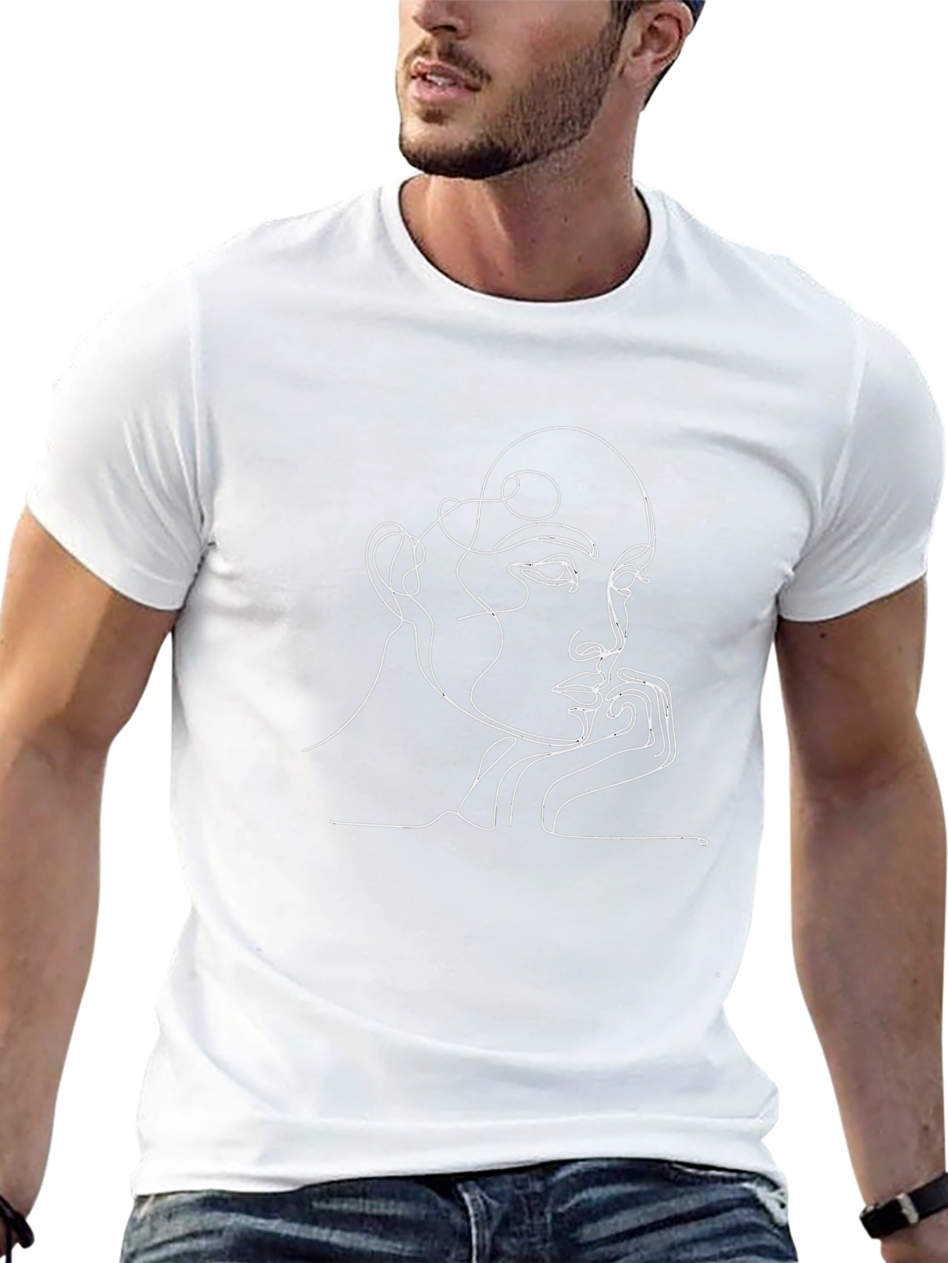 Abstract Line Art Face Graphic Tee - Black