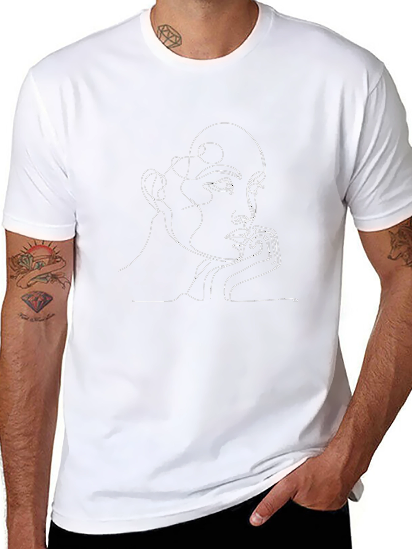 Abstract Line Art Face Graphic Tee - Black