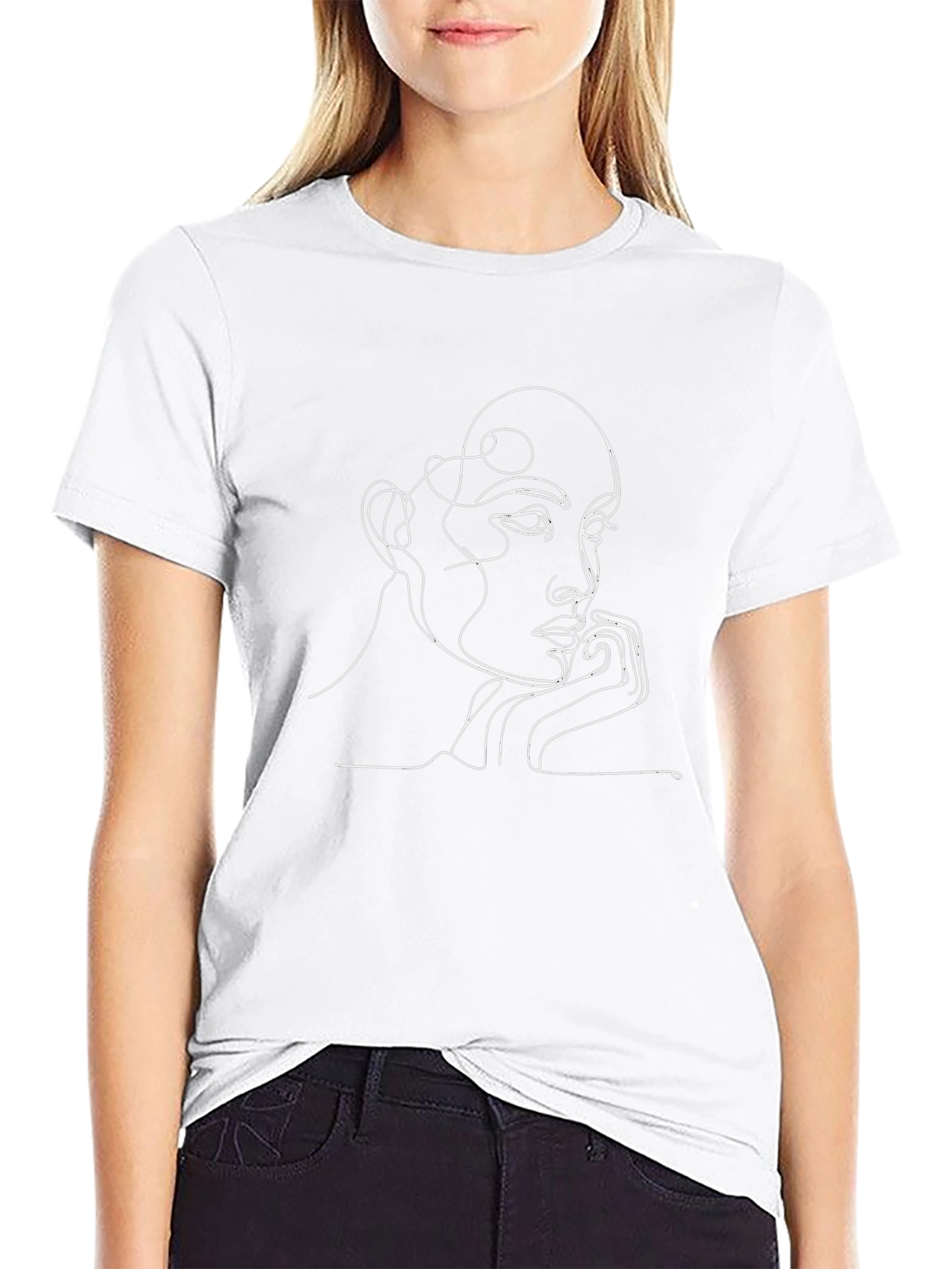 Abstract Line Art Face Graphic Tee - Black