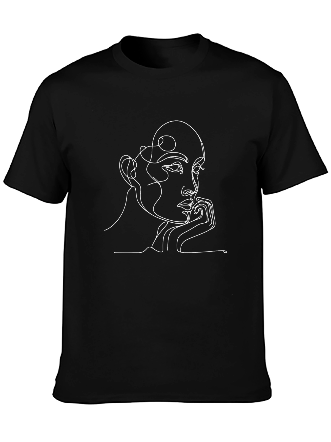 Abstract Line Art Face Graphic Tee - Black