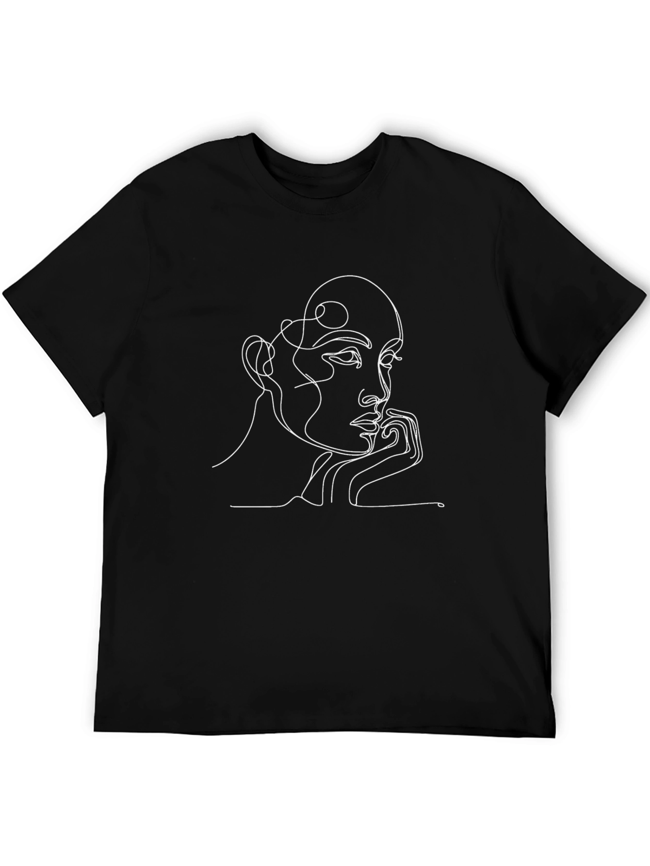 Abstract Line Art Face Graphic Tee - Black