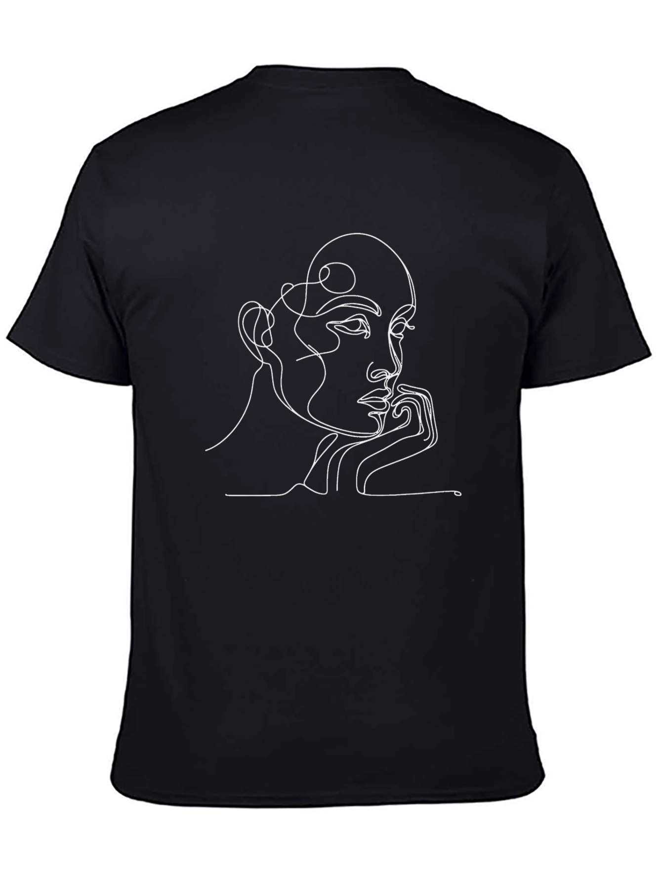 Abstract Line Art Face Graphic Tee - Black