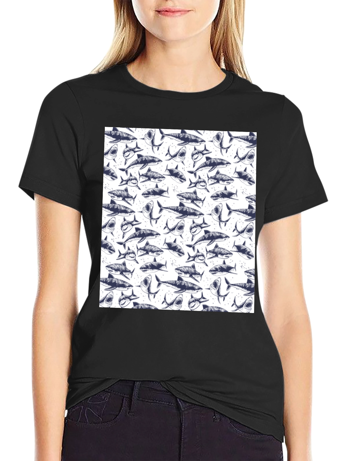 Shark Pattern T-Shirt - Unique Graphic Tee