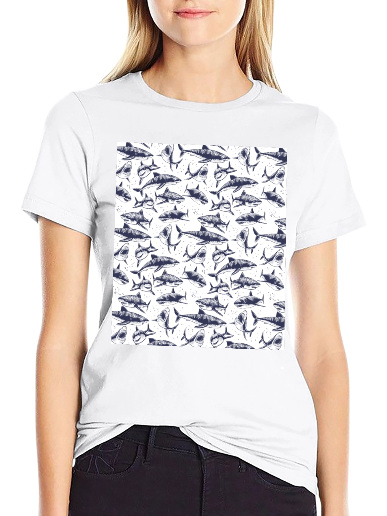 Shark Pattern T-Shirt - Unique Graphic Tee