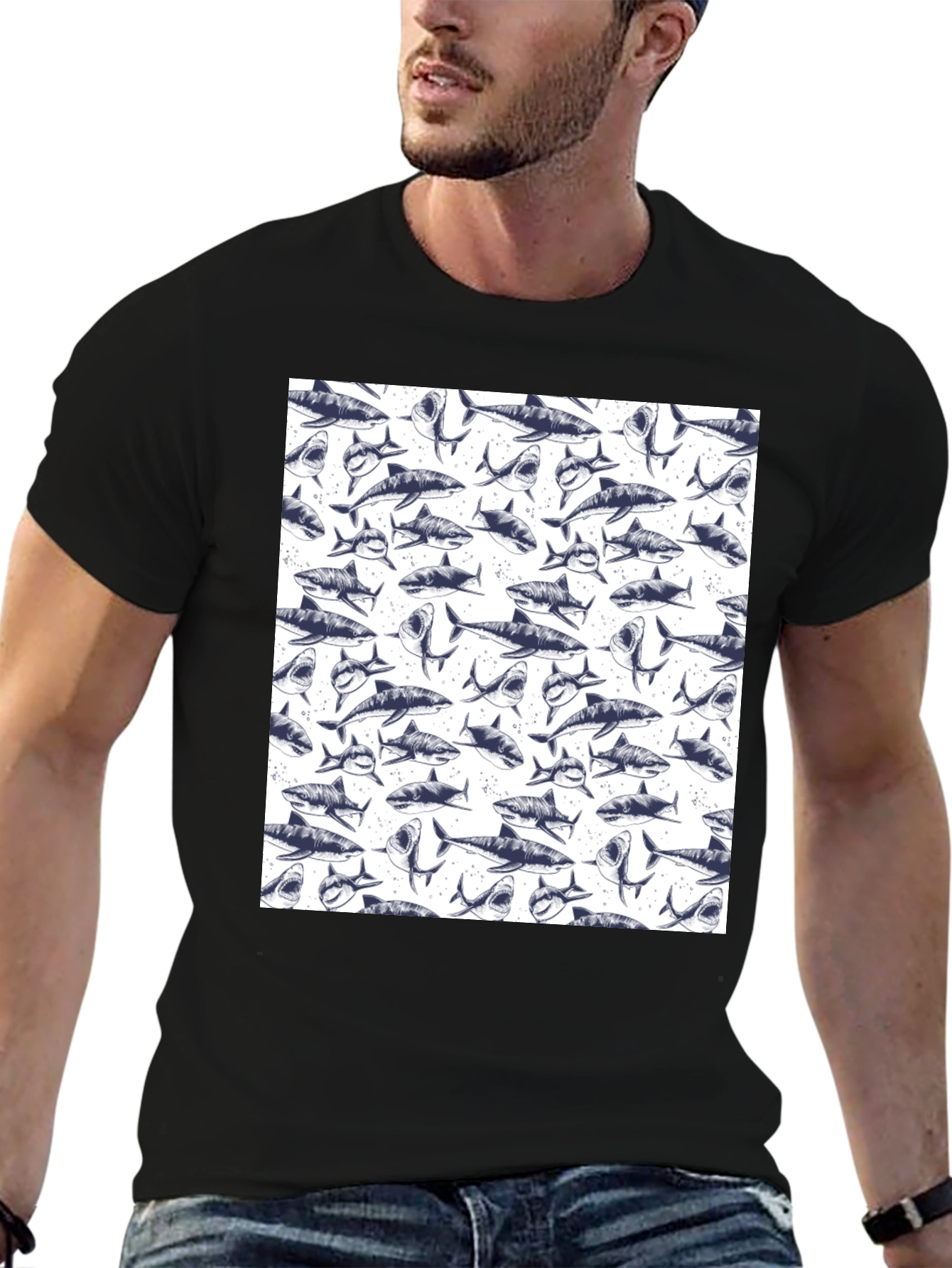 Shark Pattern T-Shirt - Unique Graphic Tee
