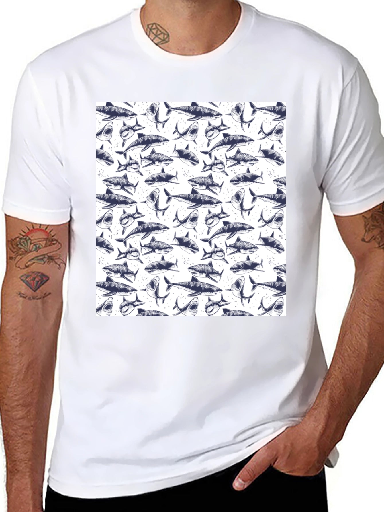 Shark Pattern T-Shirt - Unique Graphic Tee