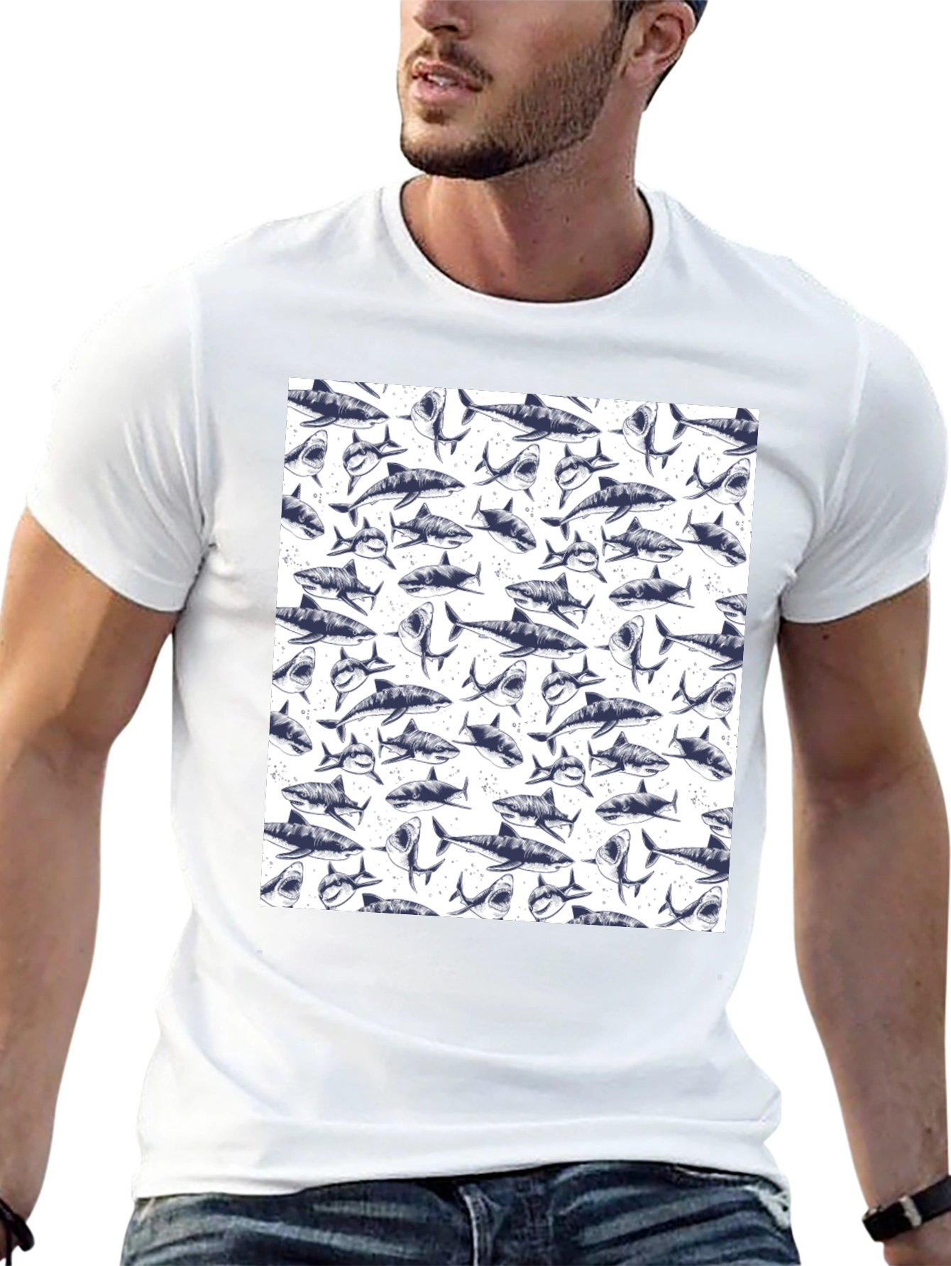 Shark Pattern T-Shirt - Unique Graphic Tee